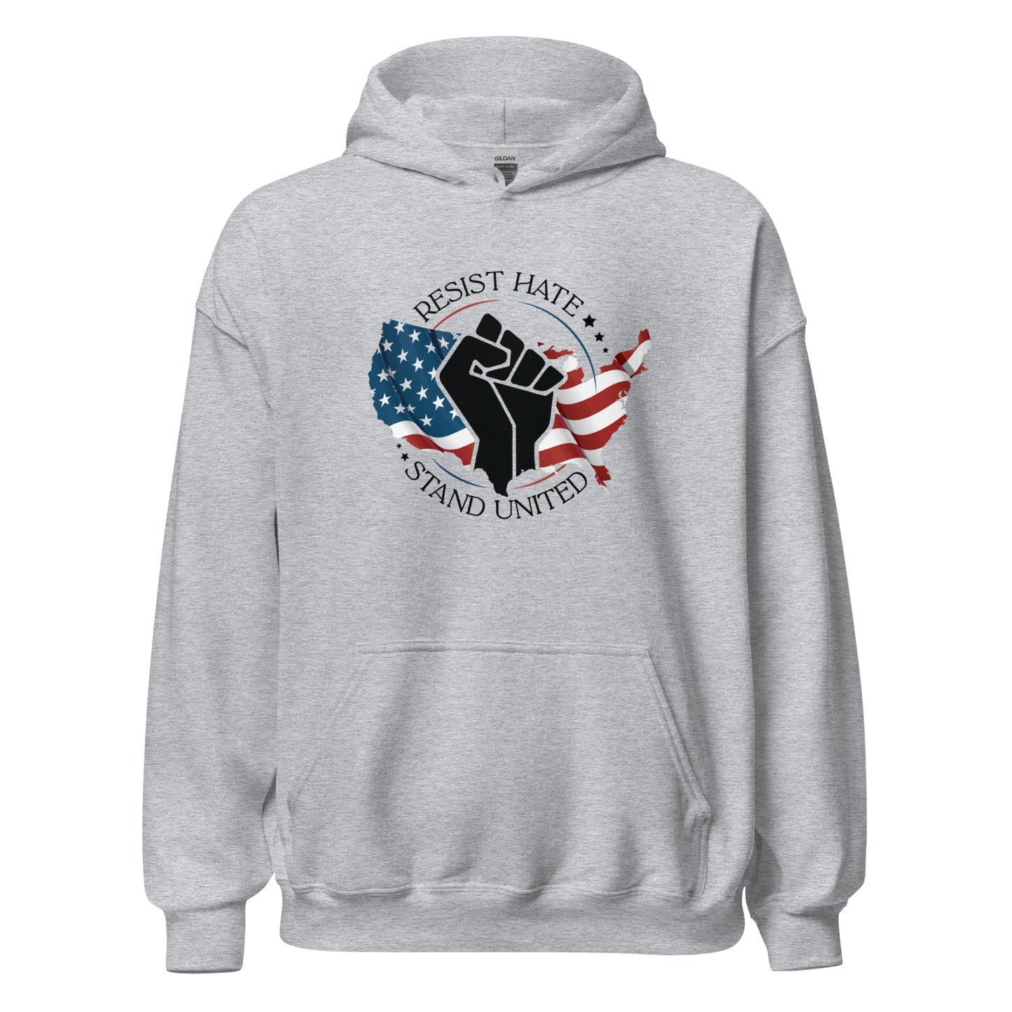 Resist Hate, Stand United - Unisex Hoodie - Supporting Black Lives Matter and Equal Rights for All Americans Shirts & Tops Woke American Apparel Sport Grey S