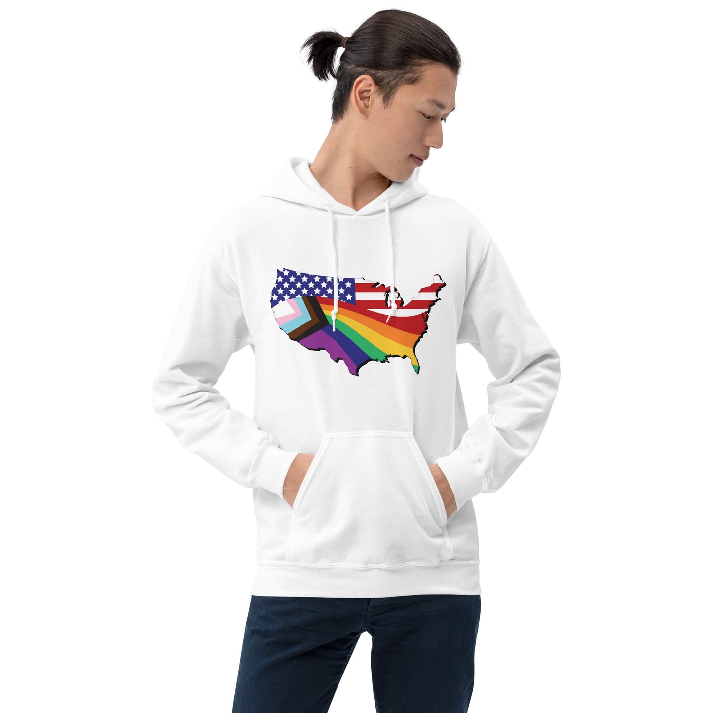 US Map Old Glory Pride - Unisex Hoodie - Supporting Equal Rights for All Americans Shirts & Tops Woke American Apparel White S