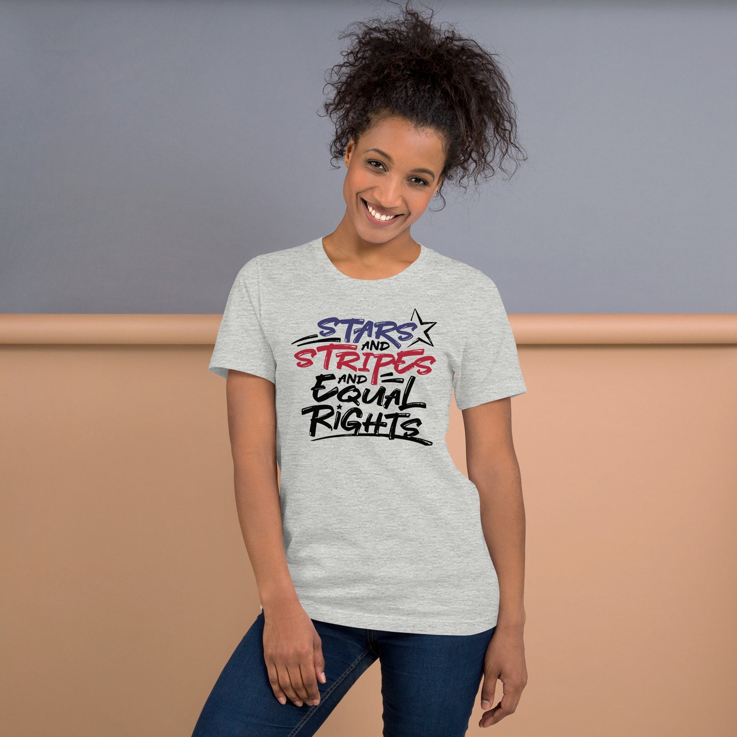 Stars and Stripes and Equal Rights - Unisex T-Shirt - Supporting Black Lives Matter and Equal Rights for All Americans Shirts & Tops Woke American Apparel Athletic Heather XS