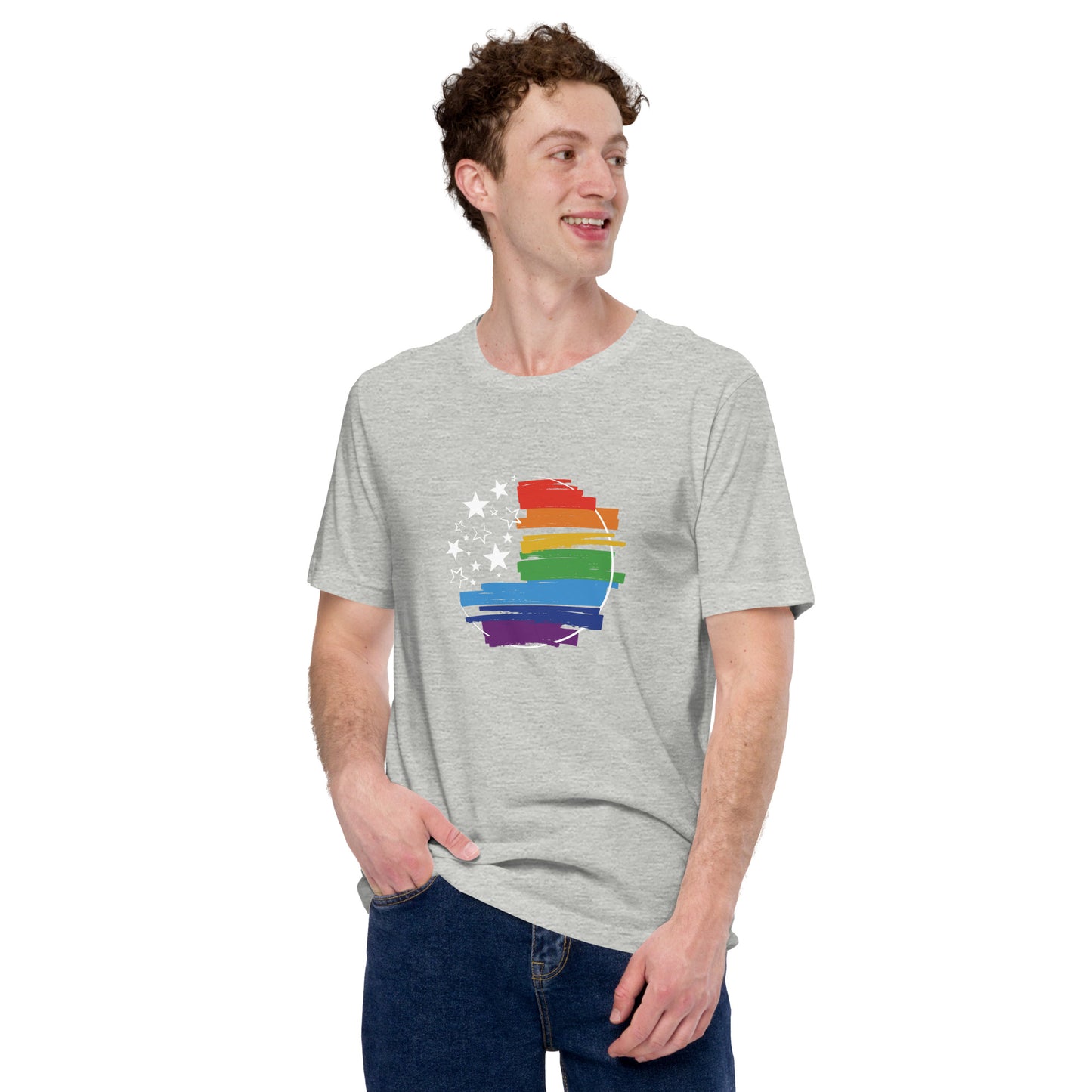 Stars & Pride - Unisex T-Shirt - Supporting LGBTQIA+ Rights Shirts & Tops Woke American Apparel Athletic Heather XS