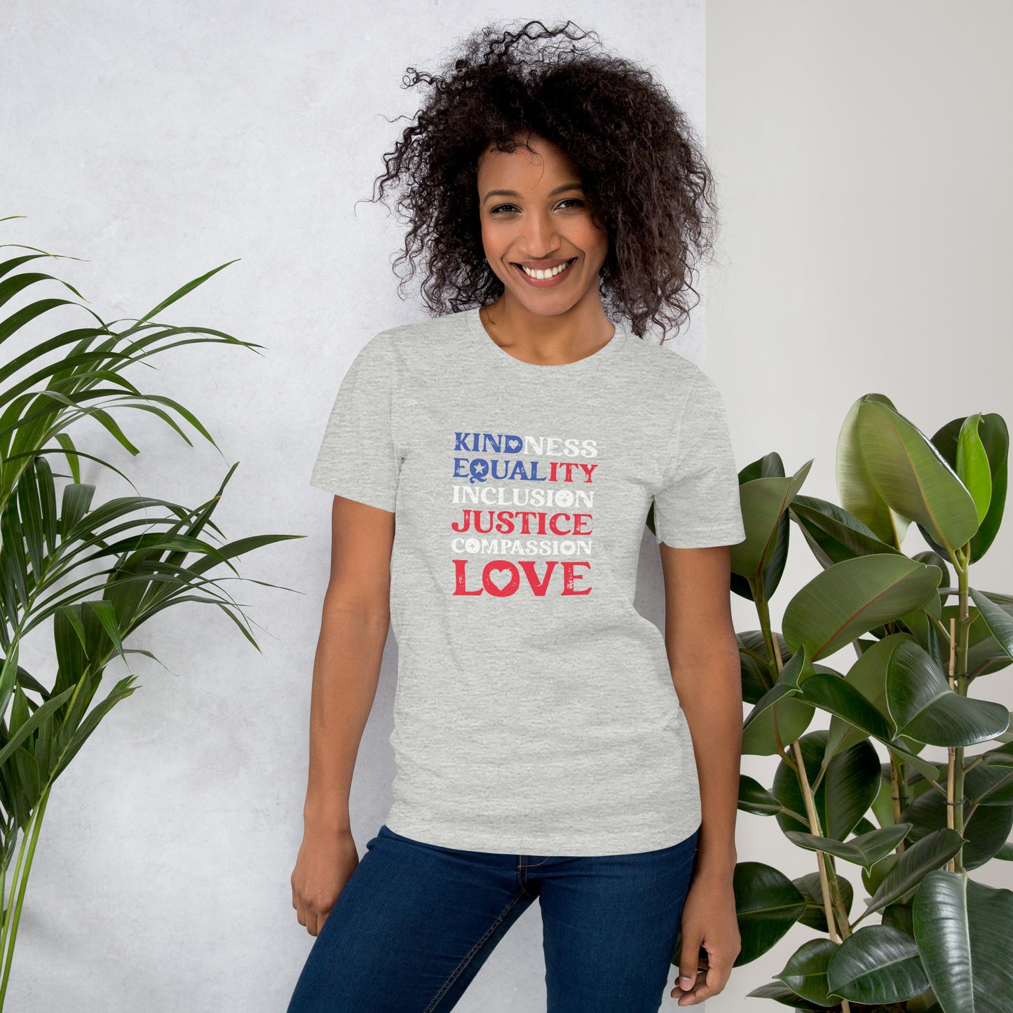 Kindness Equality Inclusion Justice Compassion Love - Unisex T-Shirt - Supporting Equal Rights for All Americans Shirts & Tops Woke American Apparel Athletic Heather XS