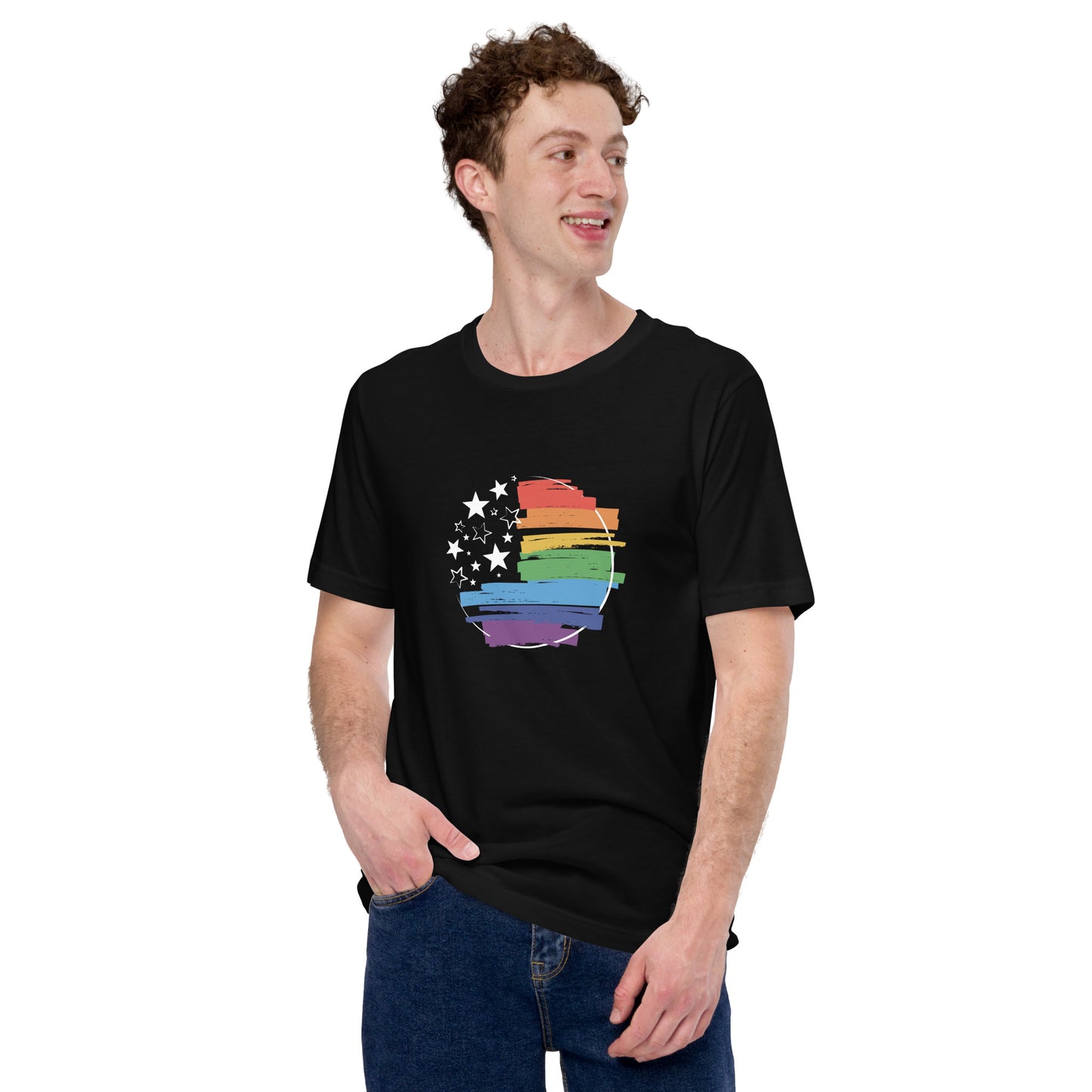 Stars & Pride - Unisex T-Shirt - Supporting LGBTQIA+ Rights Shirts & Tops Woke American Apparel Black XS