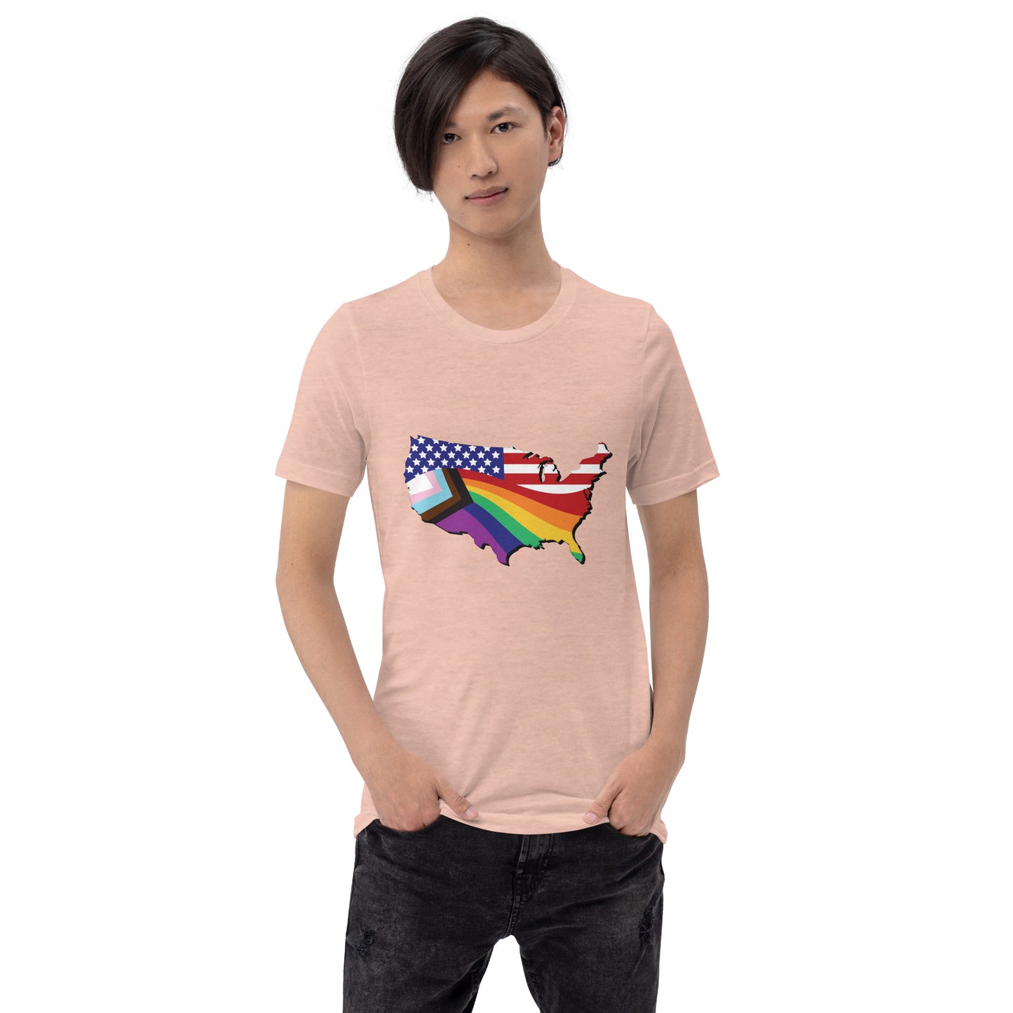 US Map Old Glory Pride - Unisex T-Shirt - Supporting Equal Rights for All Americans Shirts & Tops Woke American Apparel Heather Prism Peach XS