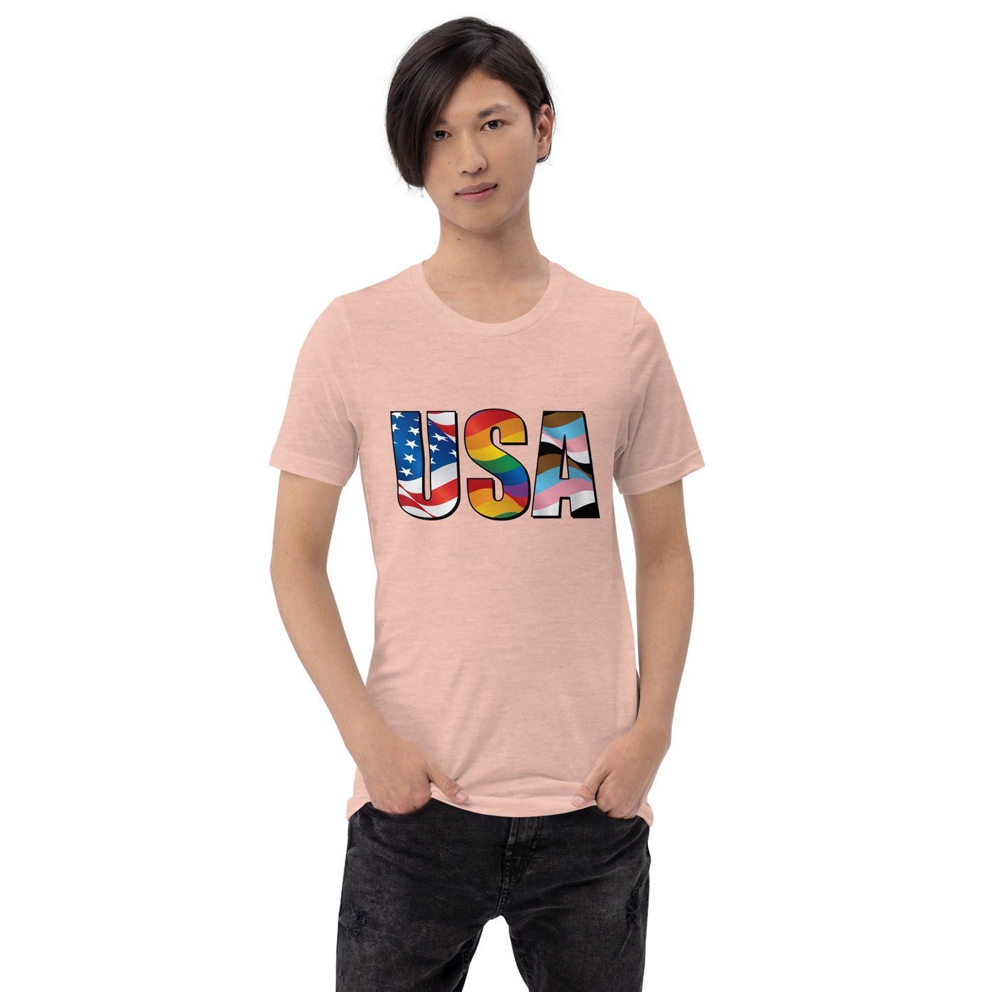 USA Pride - Unisex T-Shirt - Supporting Equal Rights for All Americans Shirts & Tops Woke American Apparel Heather Prism Peach XS