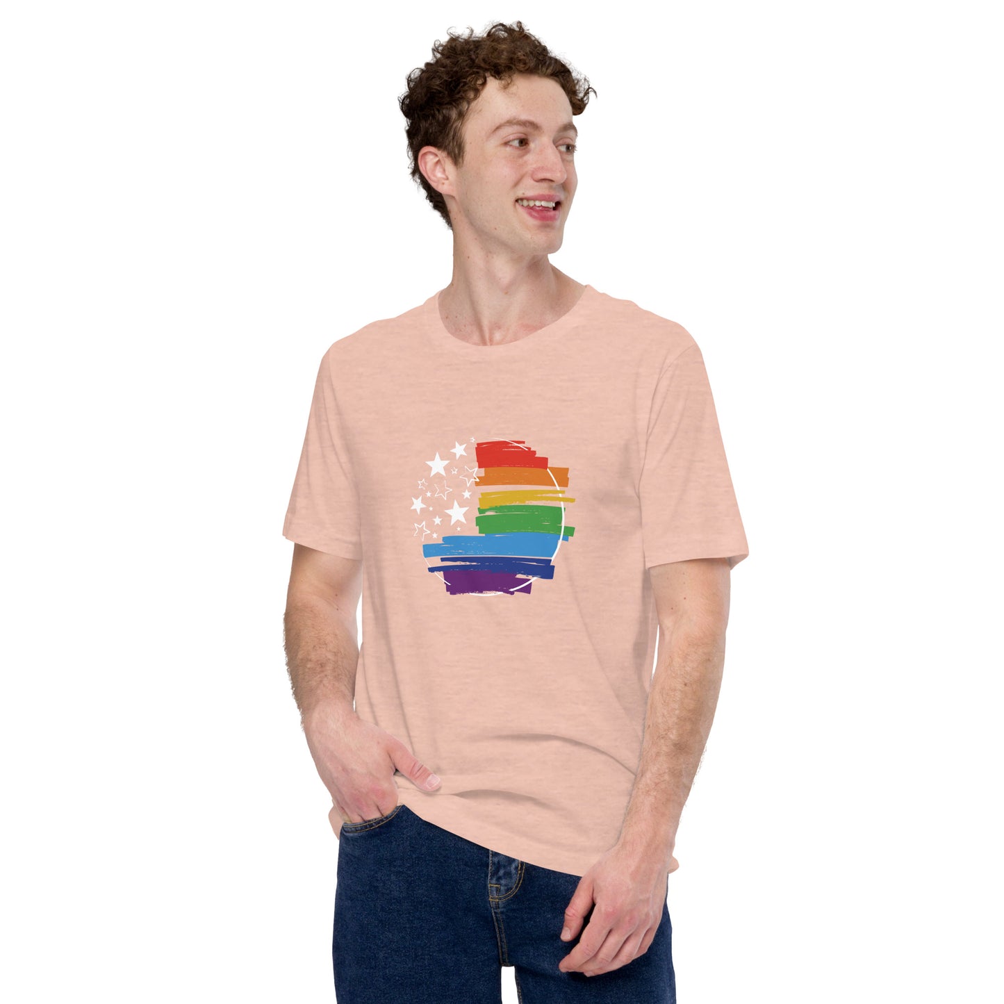 Stars & Pride - Unisex T-Shirt - Supporting LGBTQIA+ Rights Shirts & Tops Woke American Apparel Heather Prism Peach XS