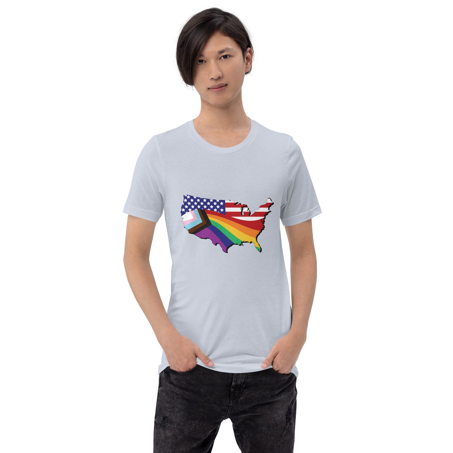 US Map Old Glory Pride - Unisex T-Shirt - Supporting Equal Rights for All Americans Shirts & Tops Woke American Apparel Light Blue XS