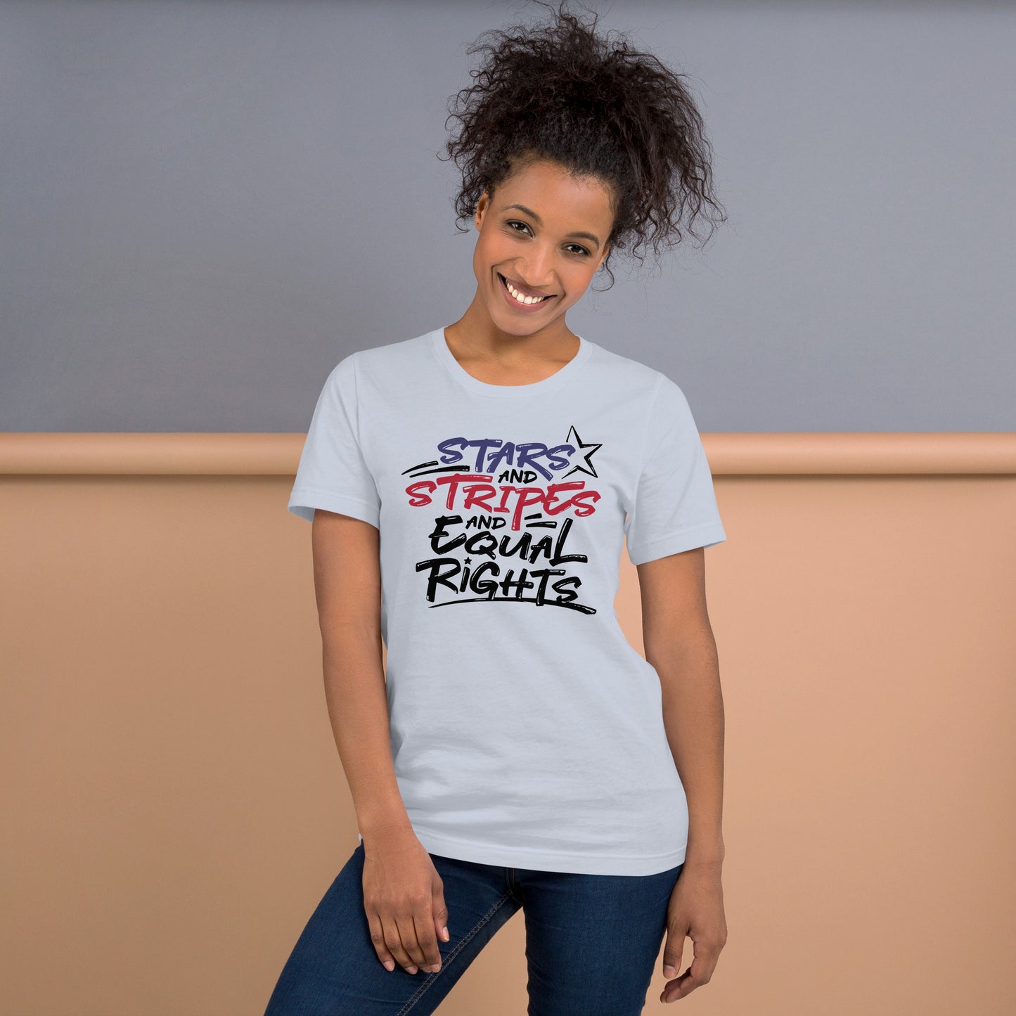 Stars and Stripes and Equal Rights - Unisex T-Shirt - Supporting Black Lives Matter and Equal Rights for All Americans Shirts & Tops Woke American Apparel Light Blue XS