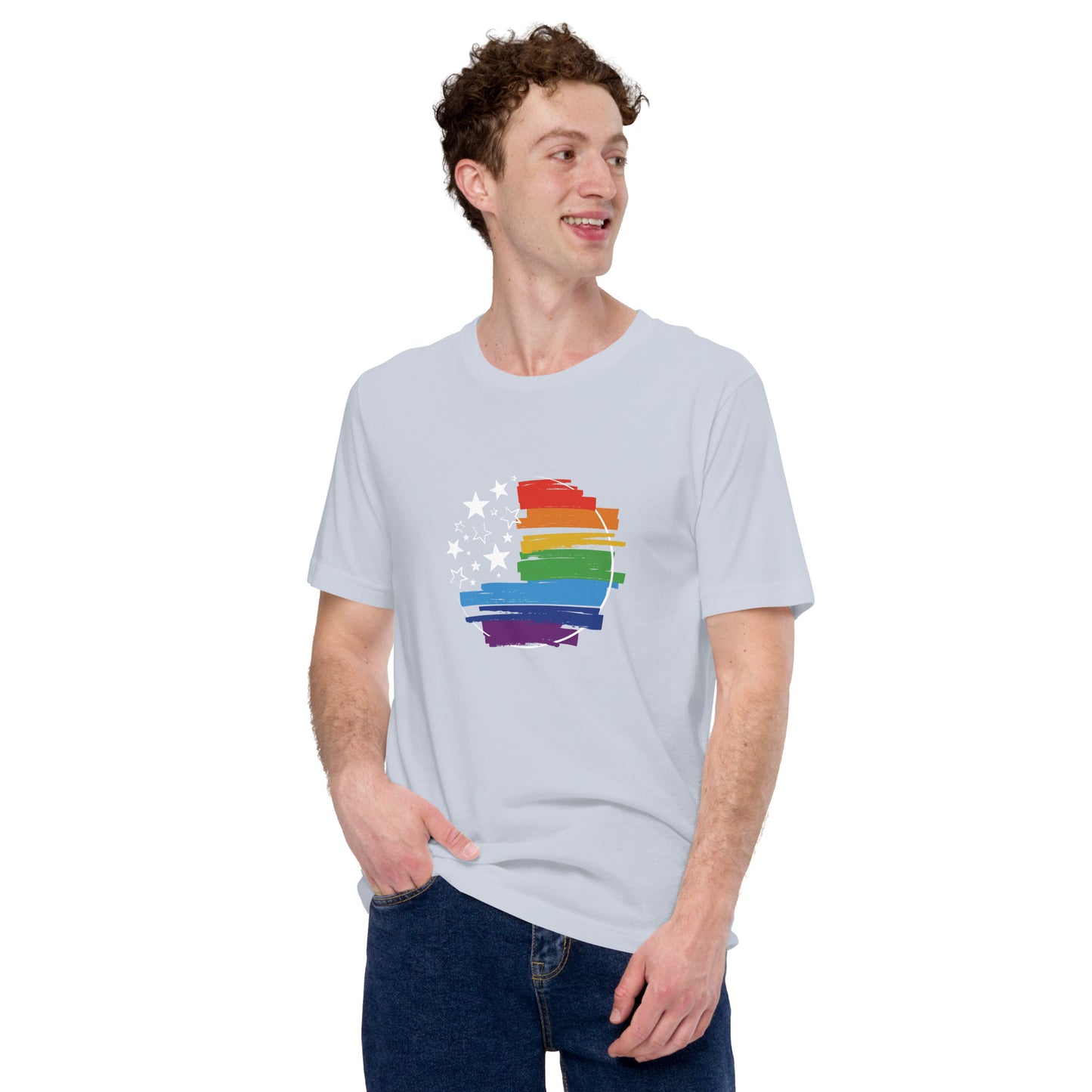 Stars & Pride - Unisex T-Shirt - Supporting LGBTQIA+ Rights Shirts & Tops Woke American Apparel Light Blue XS