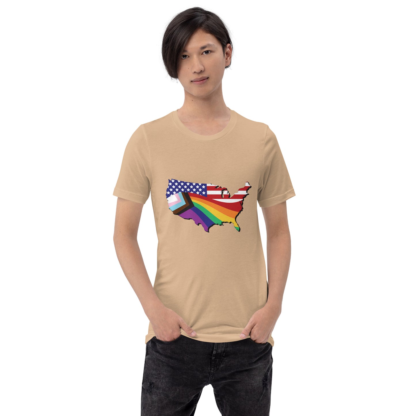 US Map Old Glory Pride - Unisex T-Shirt - Supporting Equal Rights for All Americans Shirts & Tops Woke American Apparel Tan XS