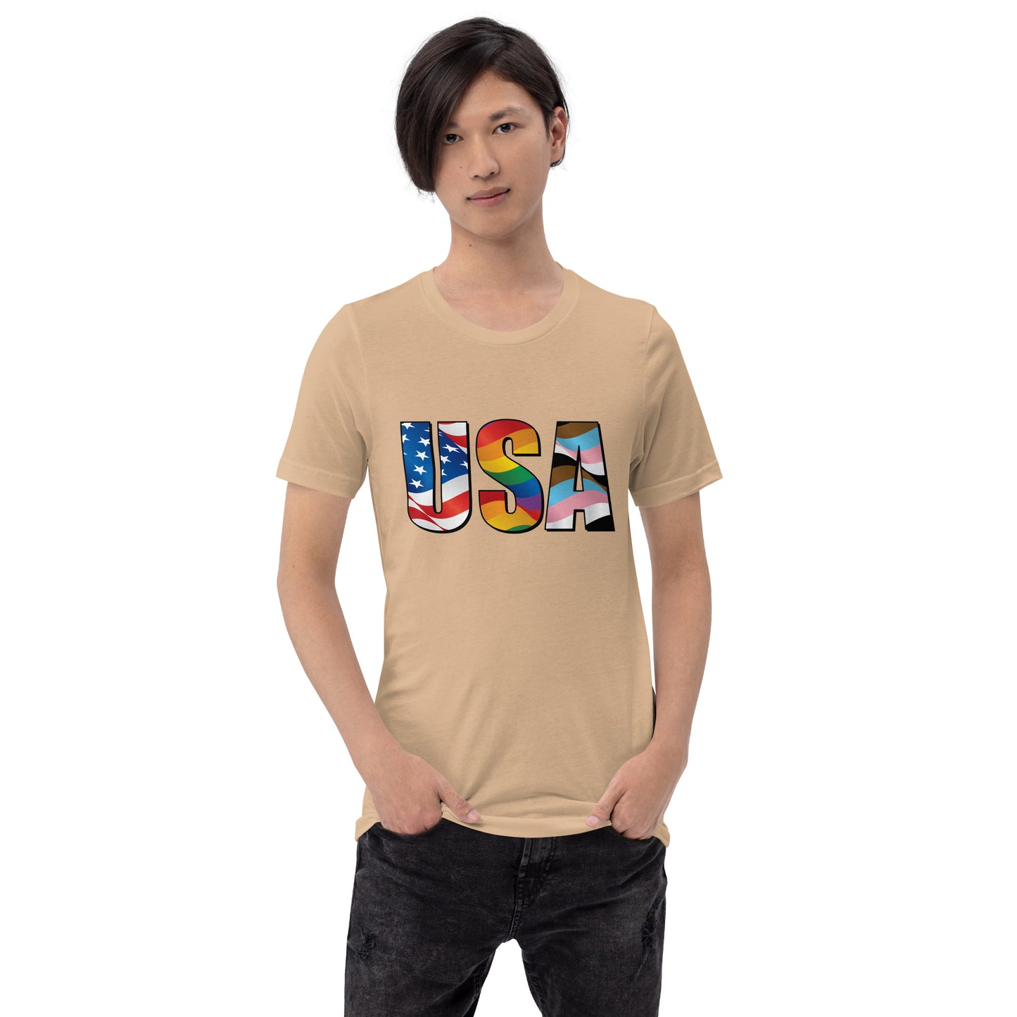 USA Pride - Unisex T-Shirt - Supporting Equal Rights for All Americans Shirts & Tops Woke American Apparel Tan XS