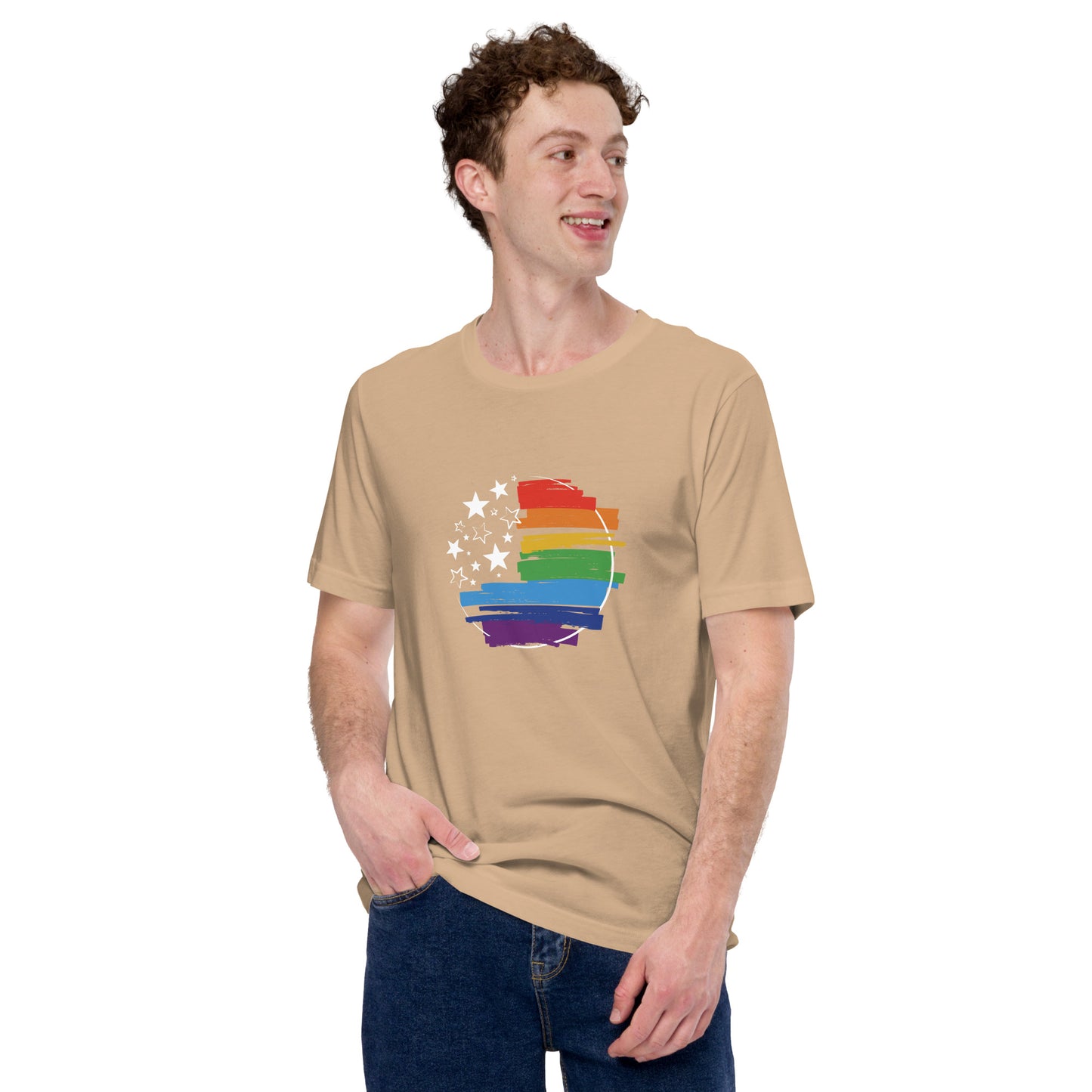Stars & Pride - Unisex T-Shirt - Supporting LGBTQIA+ Rights Shirts & Tops Woke American Apparel Tan XS