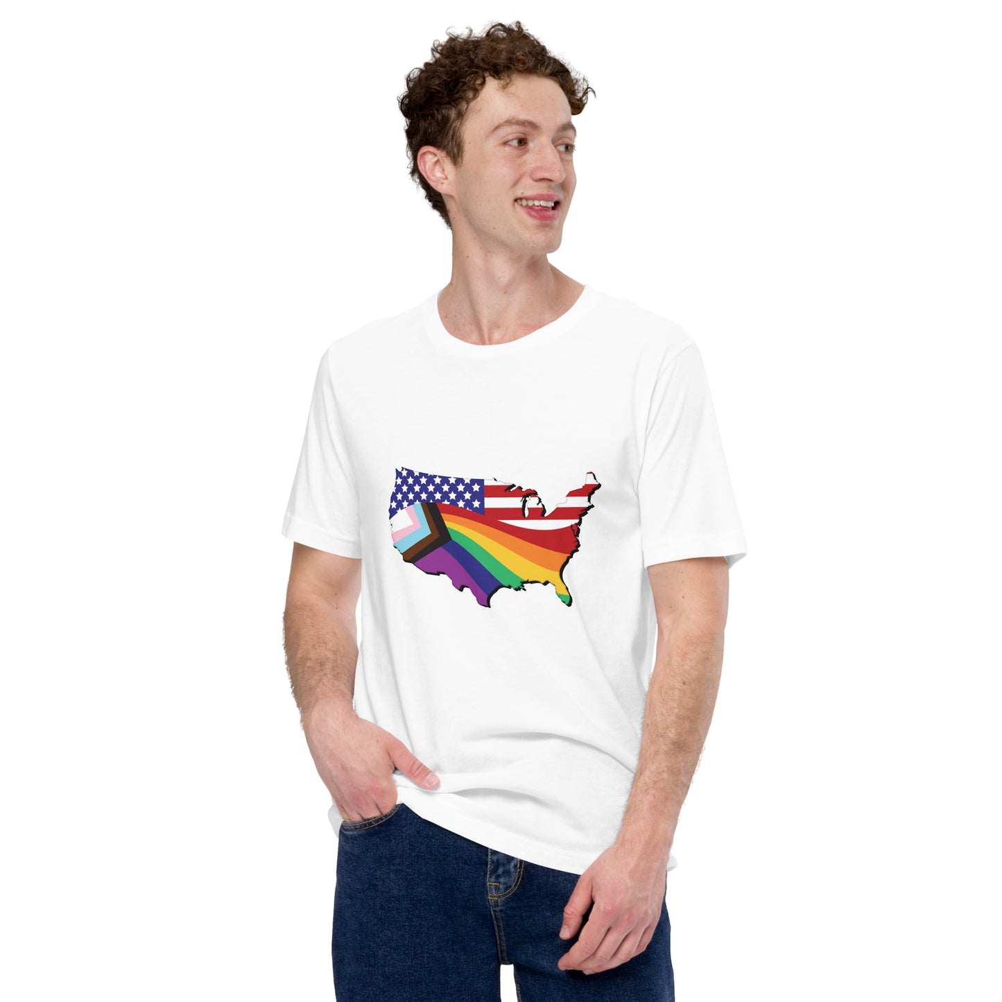 US Map Old Glory Pride - Unisex T-Shirt - Supporting Equal Rights for All Americans Shirts & Tops Woke American Apparel