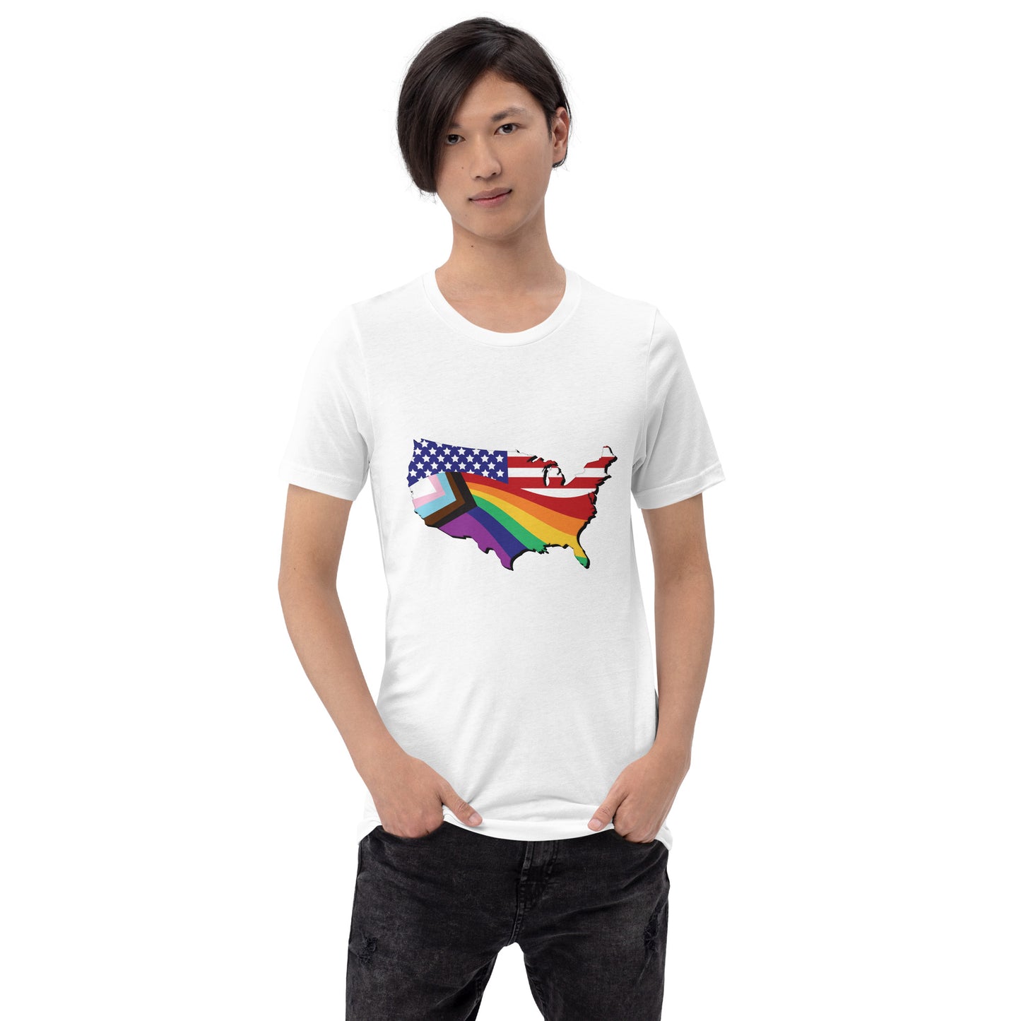 US Map Old Glory Pride - Unisex T-Shirt - Supporting Equal Rights for All Americans Shirts & Tops Woke American Apparel White XS