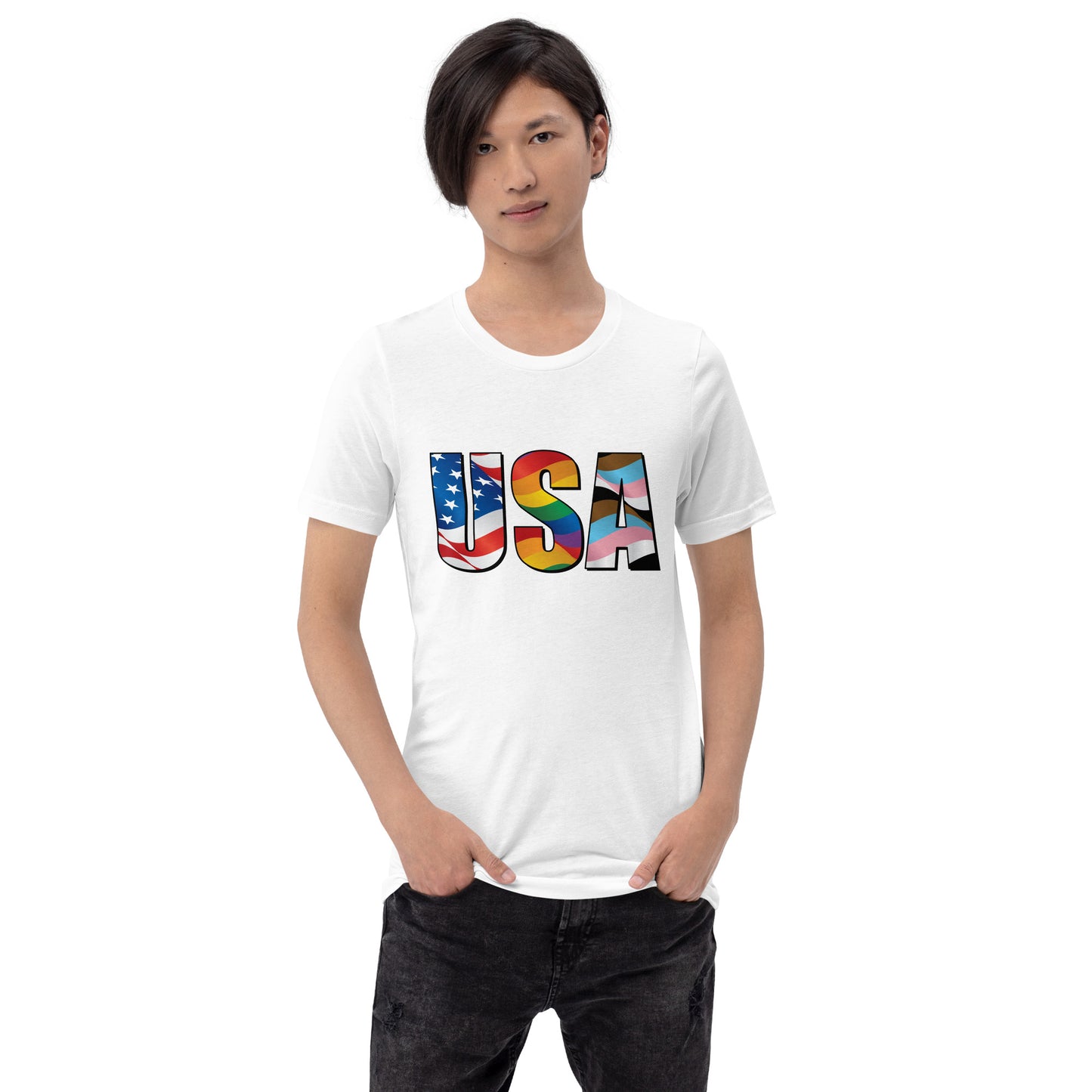 USA Pride - Unisex T-Shirt - Supporting Equal Rights for All Americans Shirts & Tops Woke American Apparel White XS