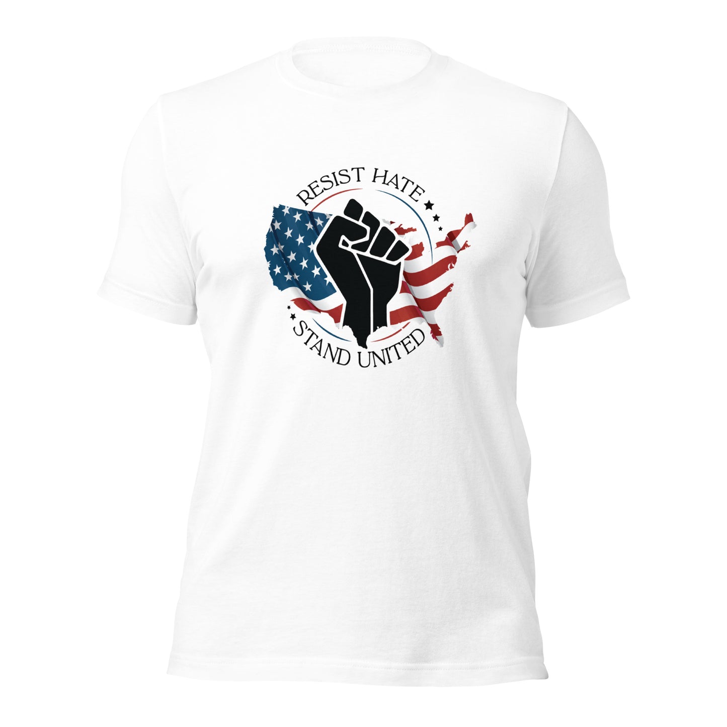 Resist Hate, Stand United - Unisex T-Shirt - Supporting Black Lives Matter and Equal Rights for All Americans Shirts & Tops Woke American Apparel White XS