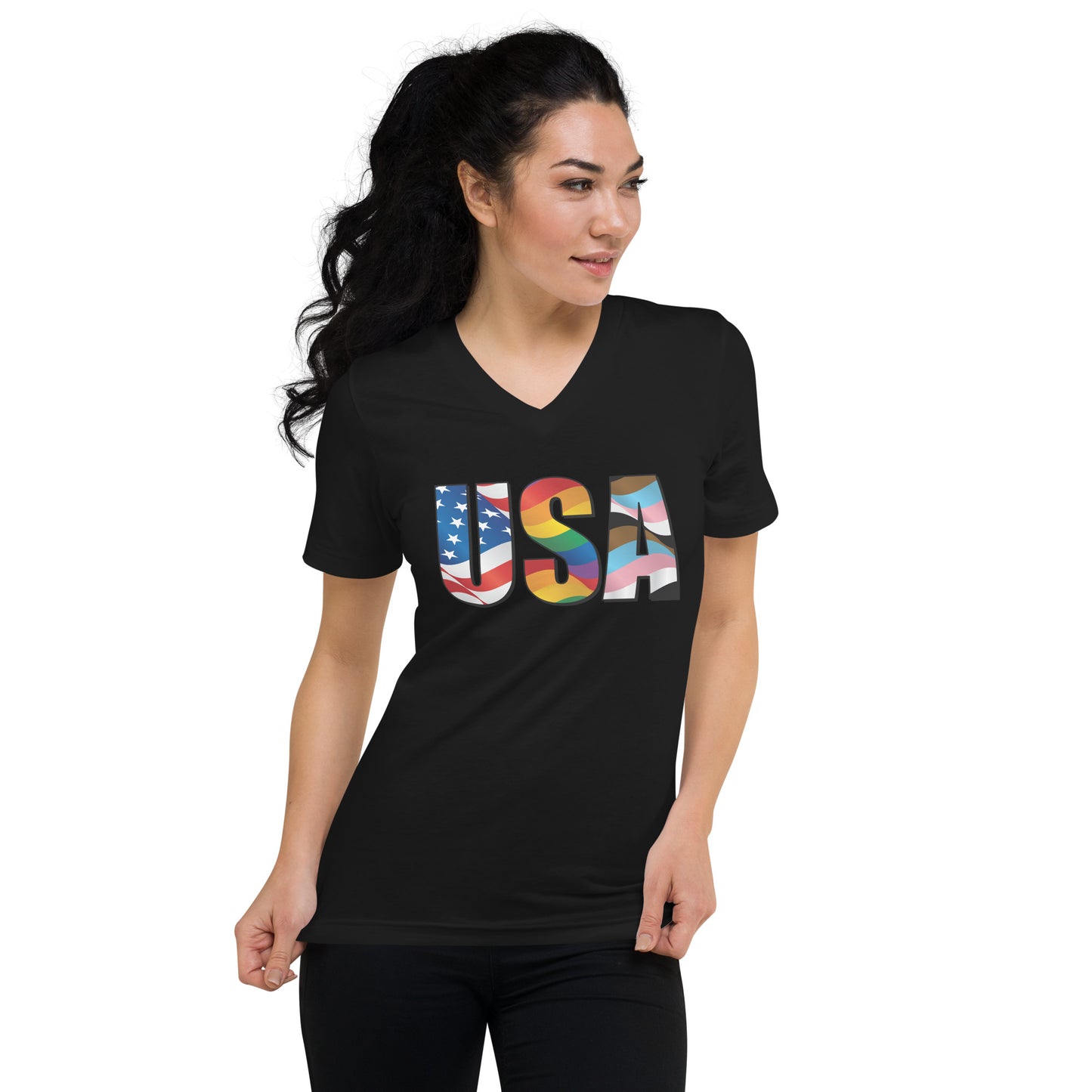 USA Pride - V-Neck T-Shirt - Supporting Equal Rights for All Americans Shirts & Tops Woke American Apparel Black S