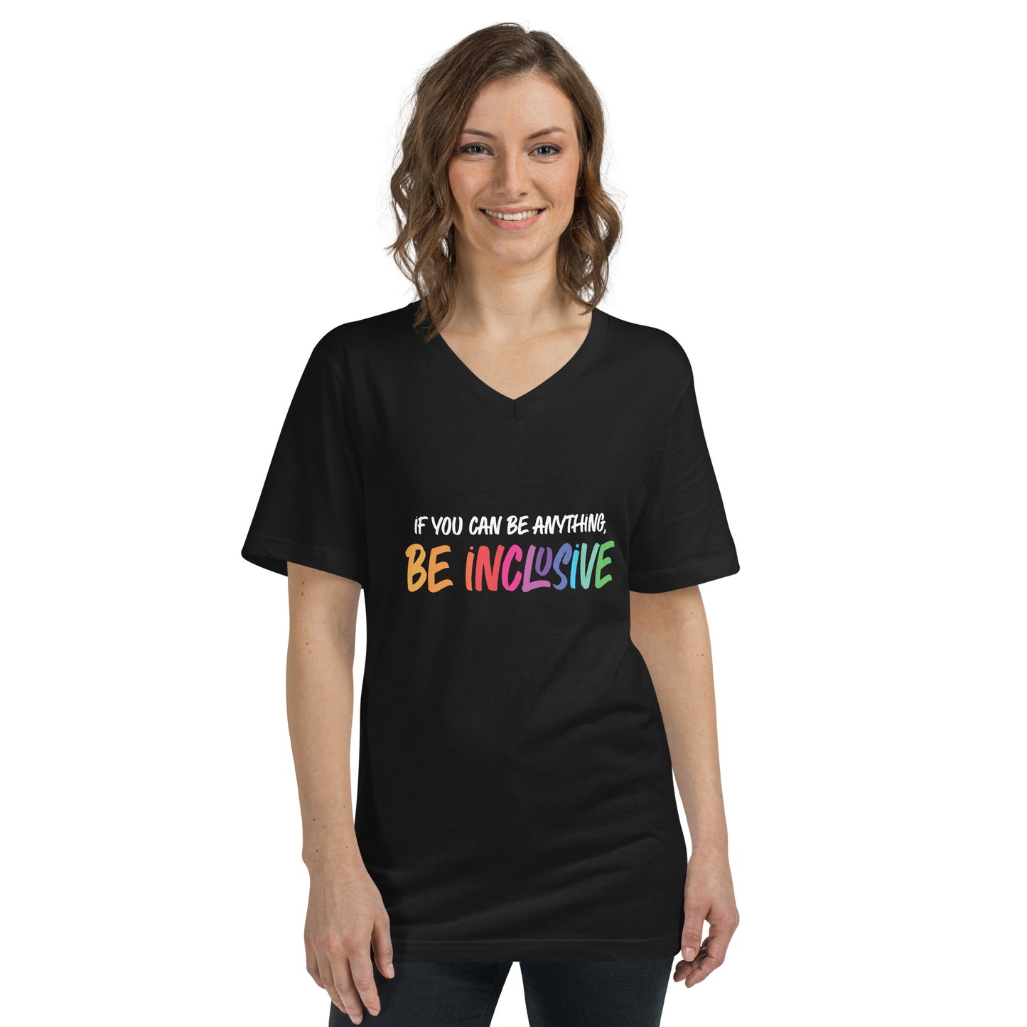 Be Inclusive - Unisex V-Neck T-Shirt - Supporting Equal Rights for All Americans Shirts & Tops Woke American Apparel Black S