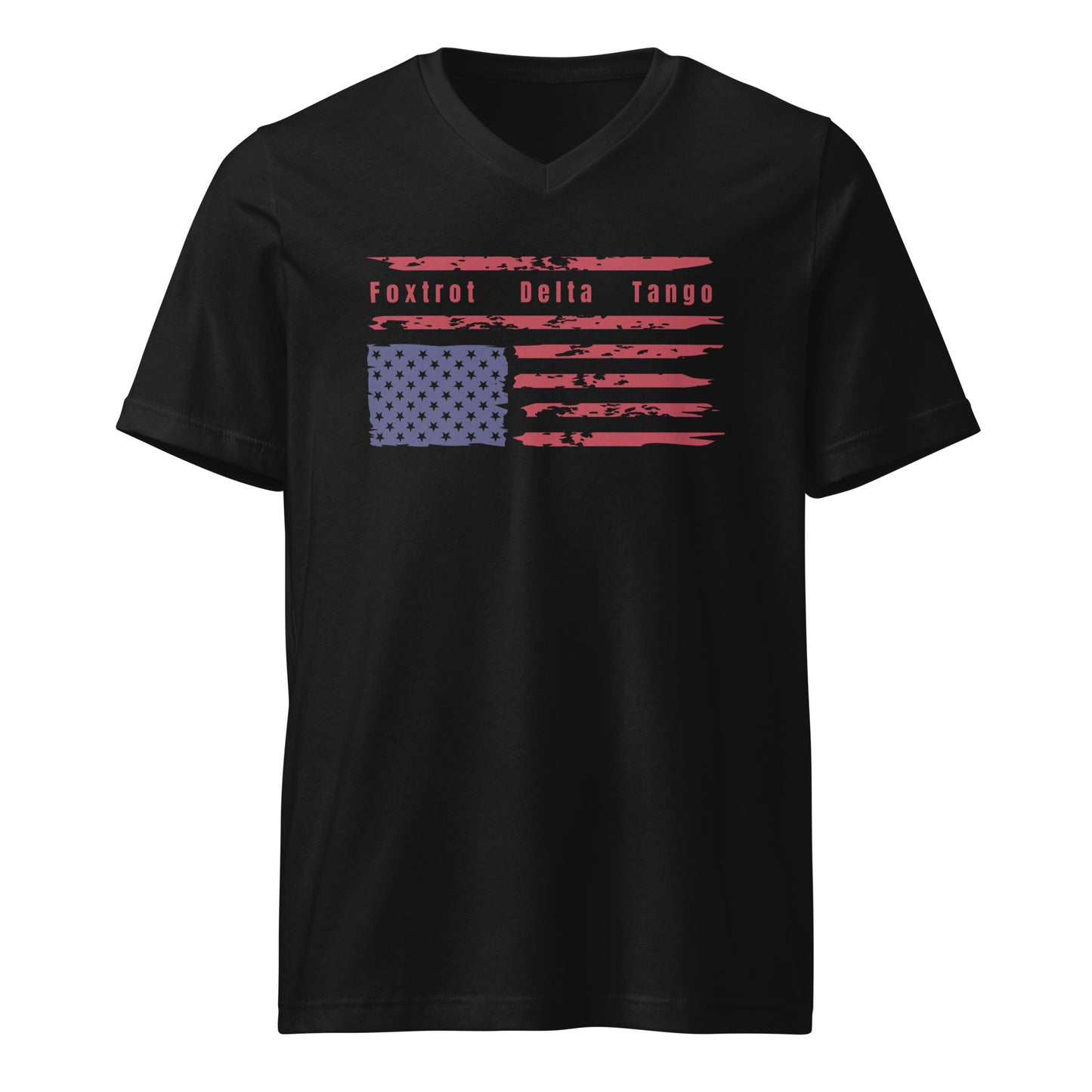 Foxtrot Delta Tango (Flag) - Unisex V-Neck T-Shirt Shirts & Tops Woke American Apparel Black S