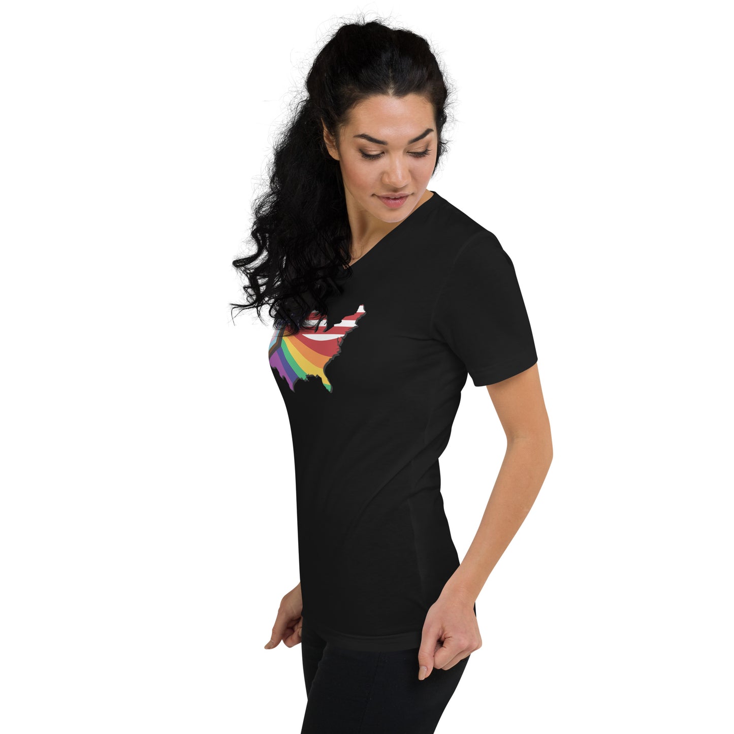US Map Old Glory Pride - V-Neck T-Shirt - Supporting Equal Rights for All Americans Shirts & Tops Woke American Apparel