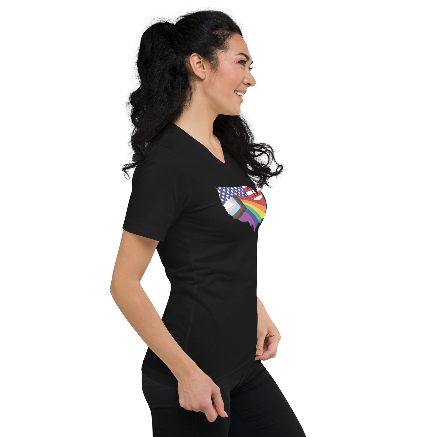 US Map Old Glory Pride - V-Neck T-Shirt - Supporting Equal Rights for All Americans Shirts & Tops Woke American Apparel