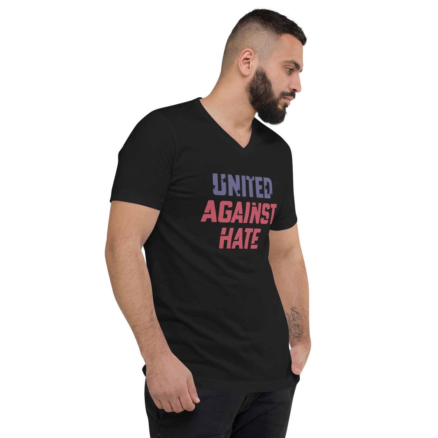 United Against Hate - V-Neck T-Shirt - Supporting Black Lives Matter and Equal Rights for All Americans Shirts & Tops Woke American Apparel