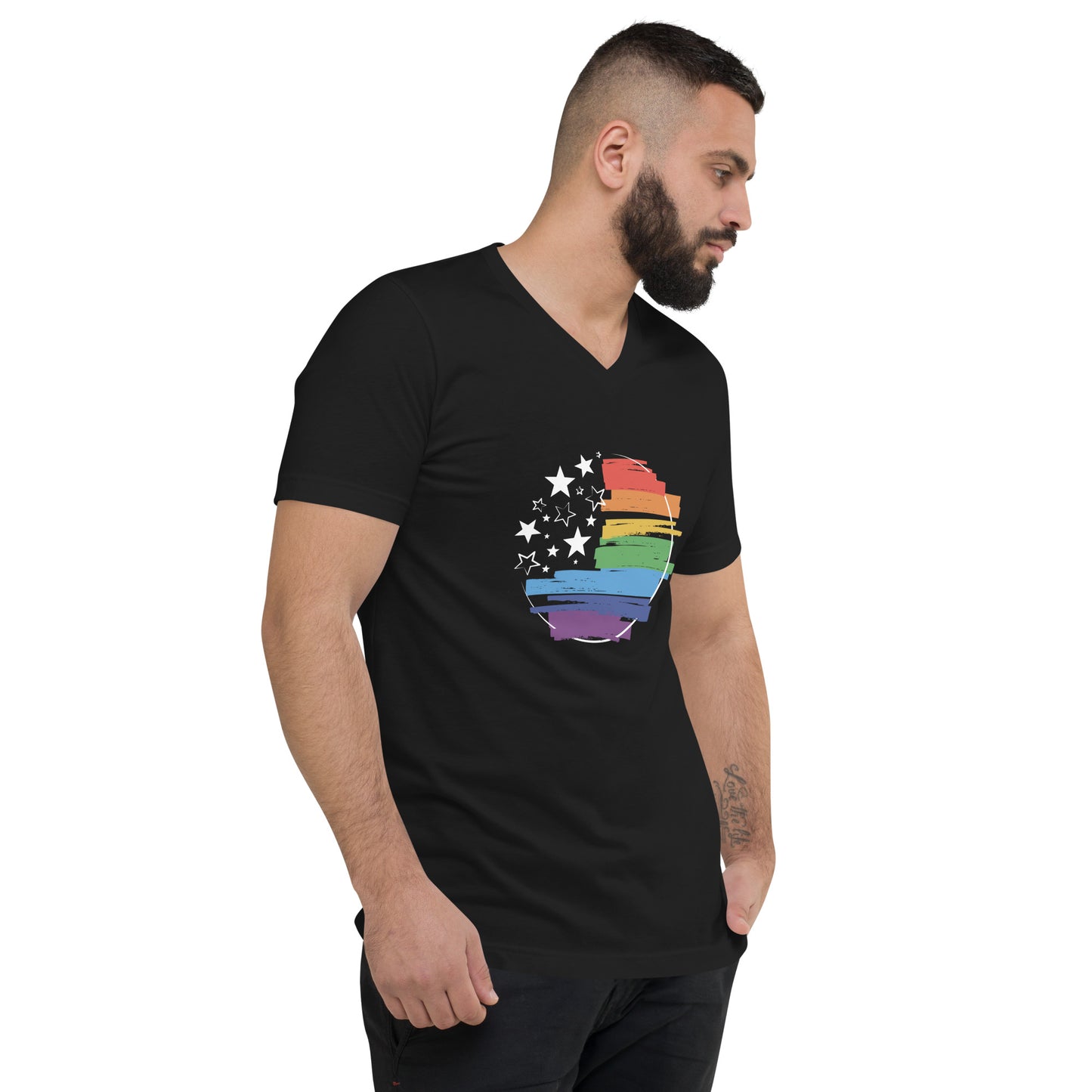 Stars & Pride - Unisex V-Neck T-Shirt - Supporting LGBTQIA+ Rights Shirts & Tops Woke American Apparel