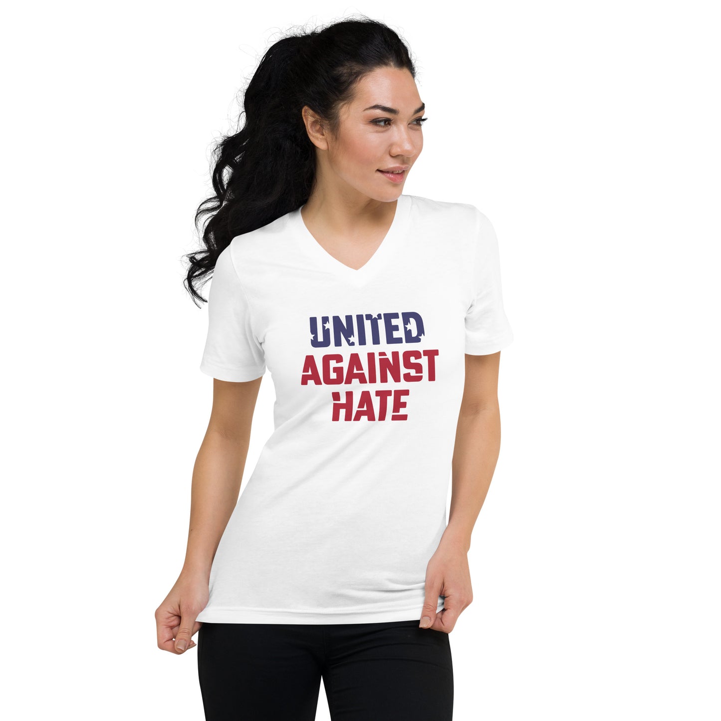 United Against Hate - V-Neck T-Shirt - Supporting Black Lives Matter and Equal Rights for All Americans Shirts & Tops Woke American Apparel White S