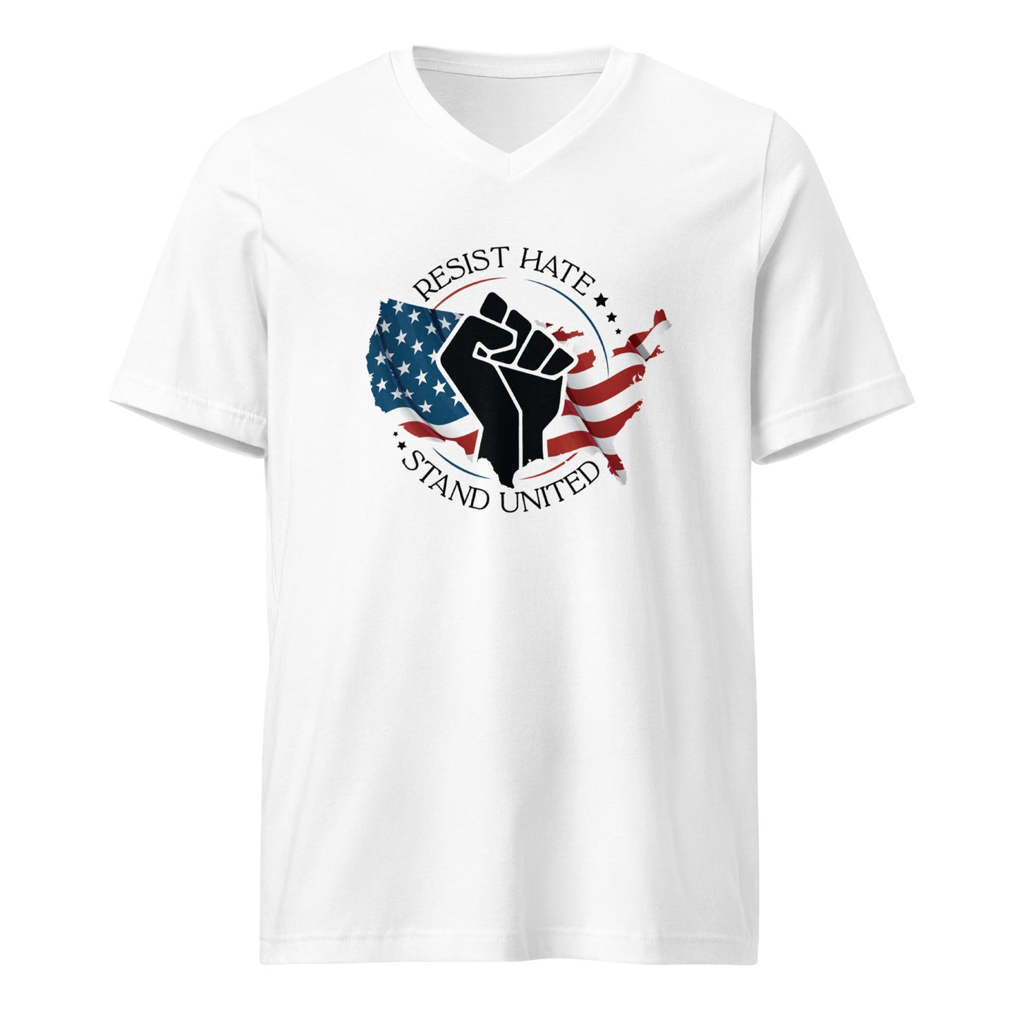 Resist Hate, Stand United - V-Neck T-Shirt - Supporting Black Lives Matter and Equal Rights for All Americans Shirts & Tops Woke American Apparel S