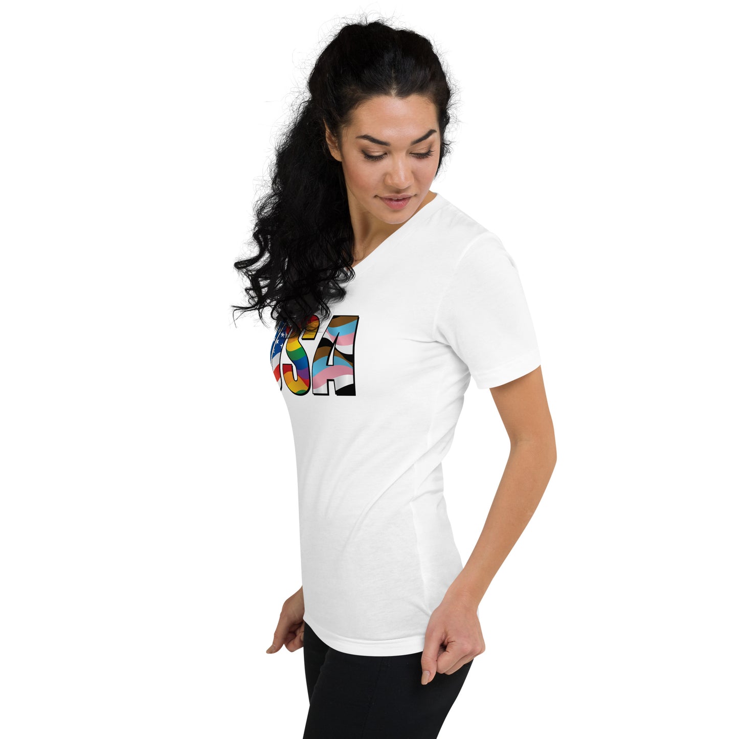 USA Pride - V-Neck T-Shirt - Supporting Equal Rights for All Americans Shirts & Tops Woke American Apparel