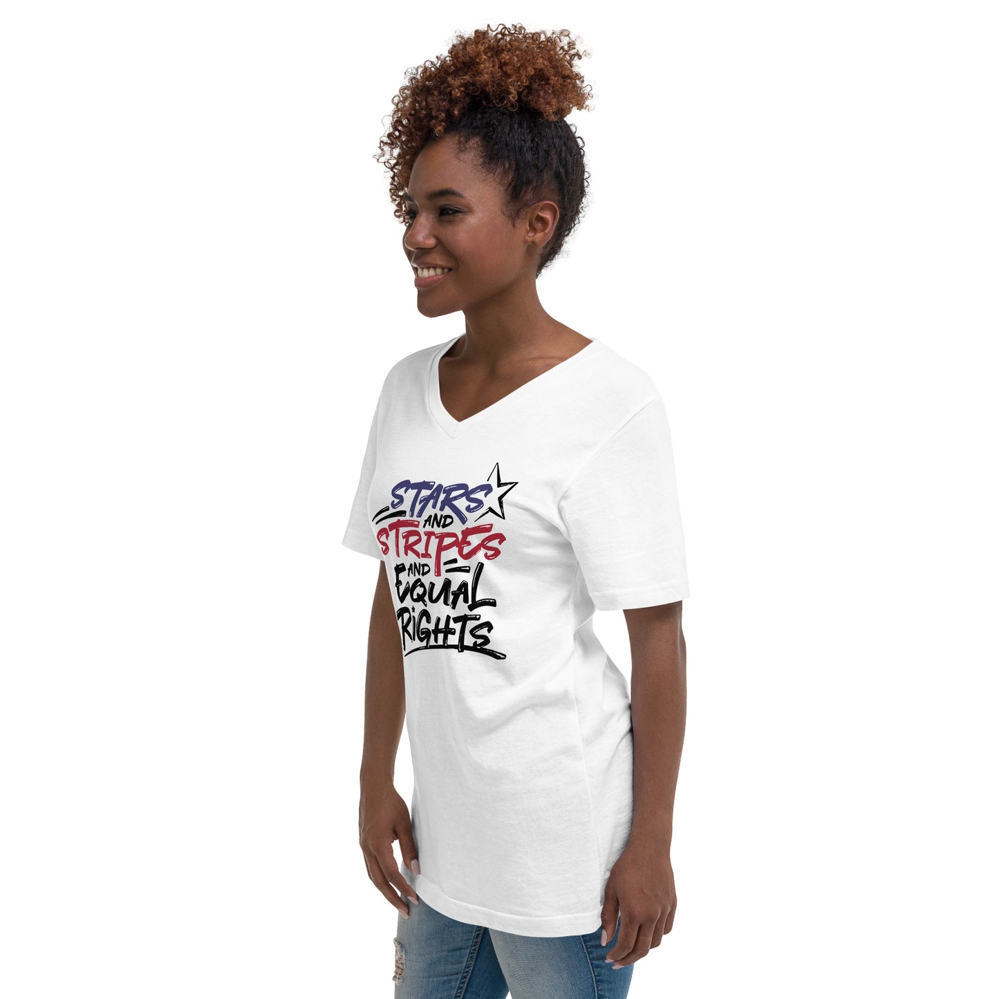 Stars and Stripes and Equal Rights - V-Neck T-Shirt - Supporting Black Lives Matter and Equal Rights for All Americans Shirts & Tops Woke American Apparel