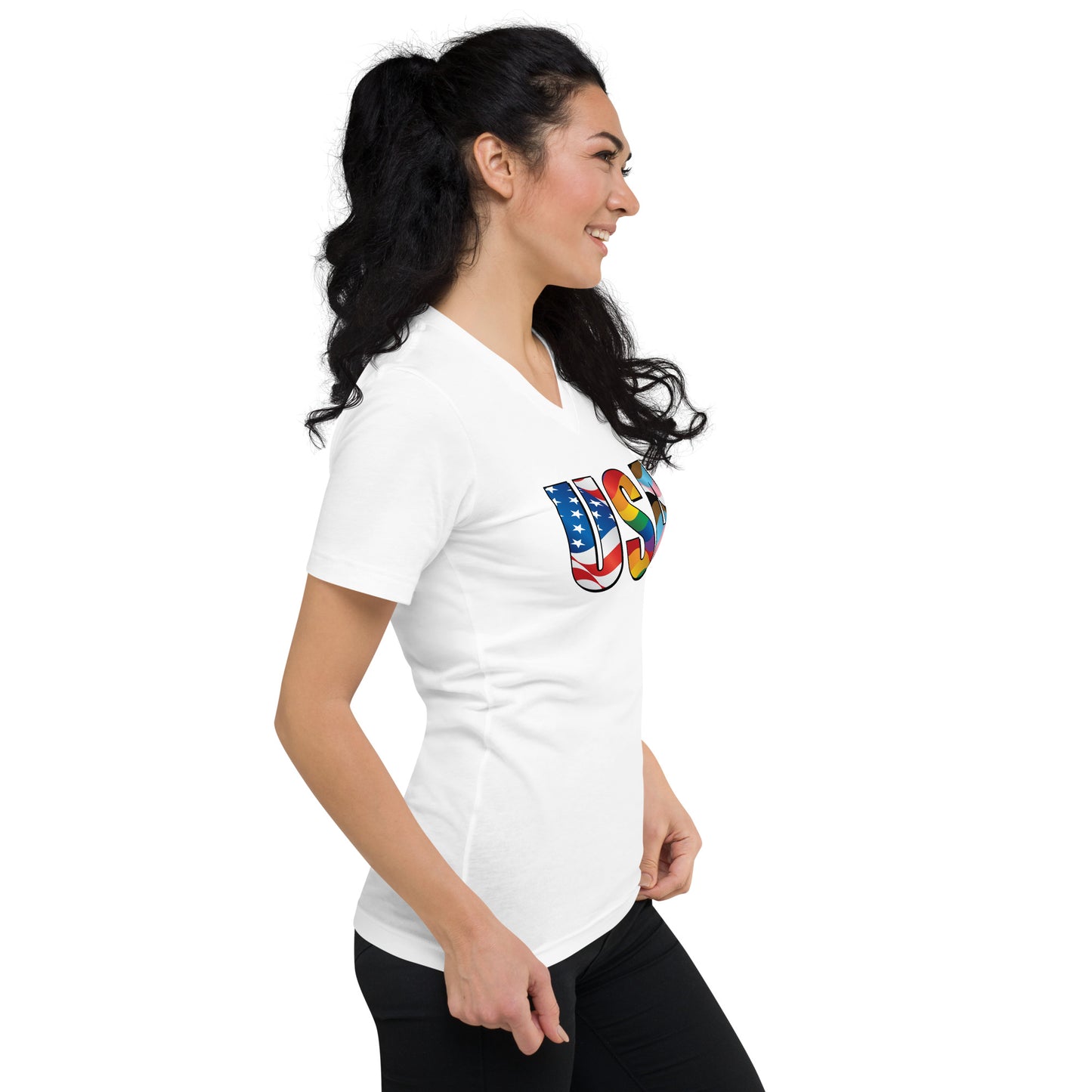 USA Pride - V-Neck T-Shirt - Supporting Equal Rights for All Americans Shirts & Tops Woke American Apparel