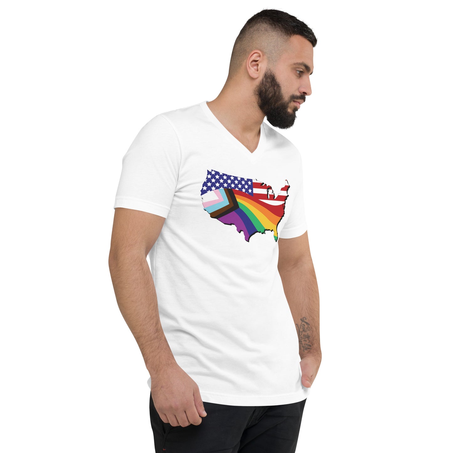 US Map Old Glory Pride - V-Neck T-Shirt - Supporting Equal Rights for All Americans Shirts & Tops Woke American Apparel