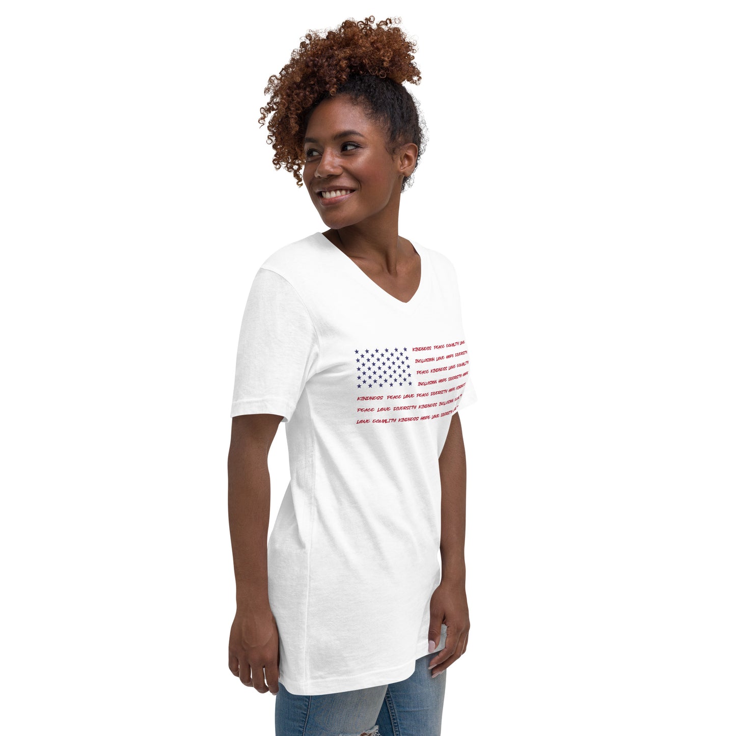 Flag Words of Kindness - V-Neck T-Shirt - Supporting Equal Rights for All Americans Shirts & Tops Woke American Apparel