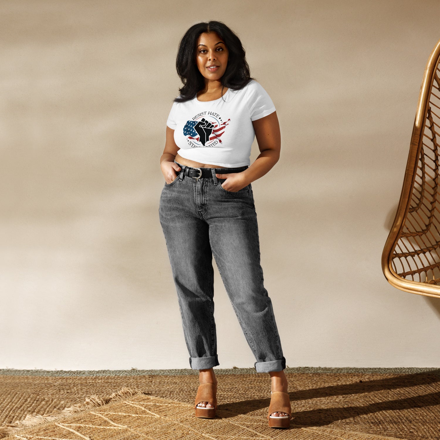 Resist Hate, Stand United - Women's Crop Tee - Supporting Black Lives Matter and Equal Rights for All Americans Shirts & Tops Woke American Apparel XS/SM