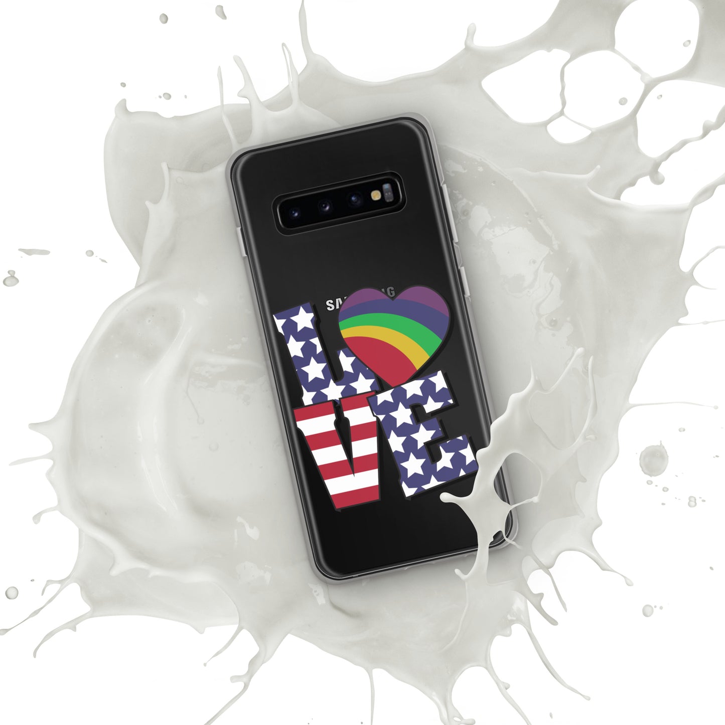 Old Glory Love with Rainbow Heart - Case for Samsung® Phones Mobile Phone Cases Woke American Apparel Samsung Galaxy S10+