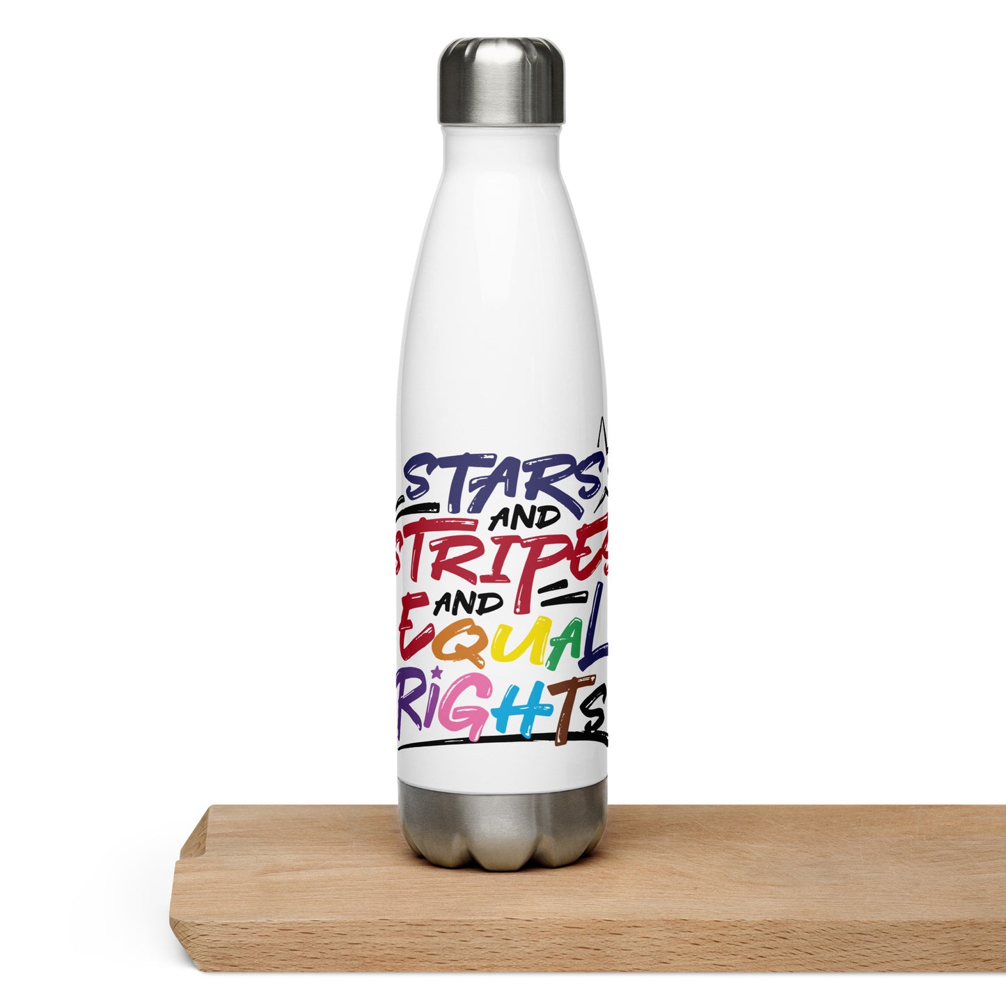 Stars and Stripes and Equal Rights (Rainbow Letters) - Stainless Steel Water Bottle - Supporting Equal Rights for All Americans Water Bottles Woke American Apparel Default Title