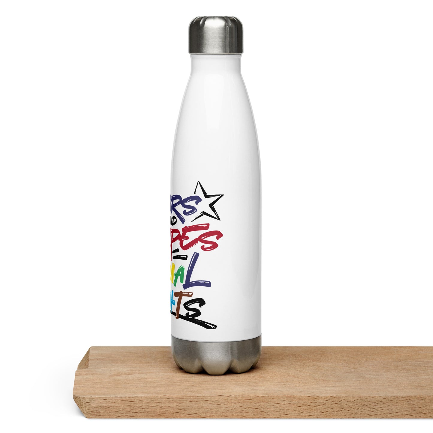 Stars and Stripes and Equal Rights (Rainbow Letters) - Stainless Steel Water Bottle - Supporting Equal Rights for All Americans Water Bottles Woke American Apparel