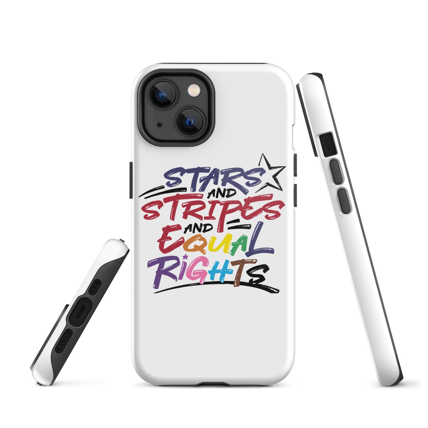 Stars and Stripes and Equal Rights (Rainbow Letters) - iPhone® Case - Supporting Equal Rights for All Americans Mobile Phone Cases Woke American Apparel iPhone 14