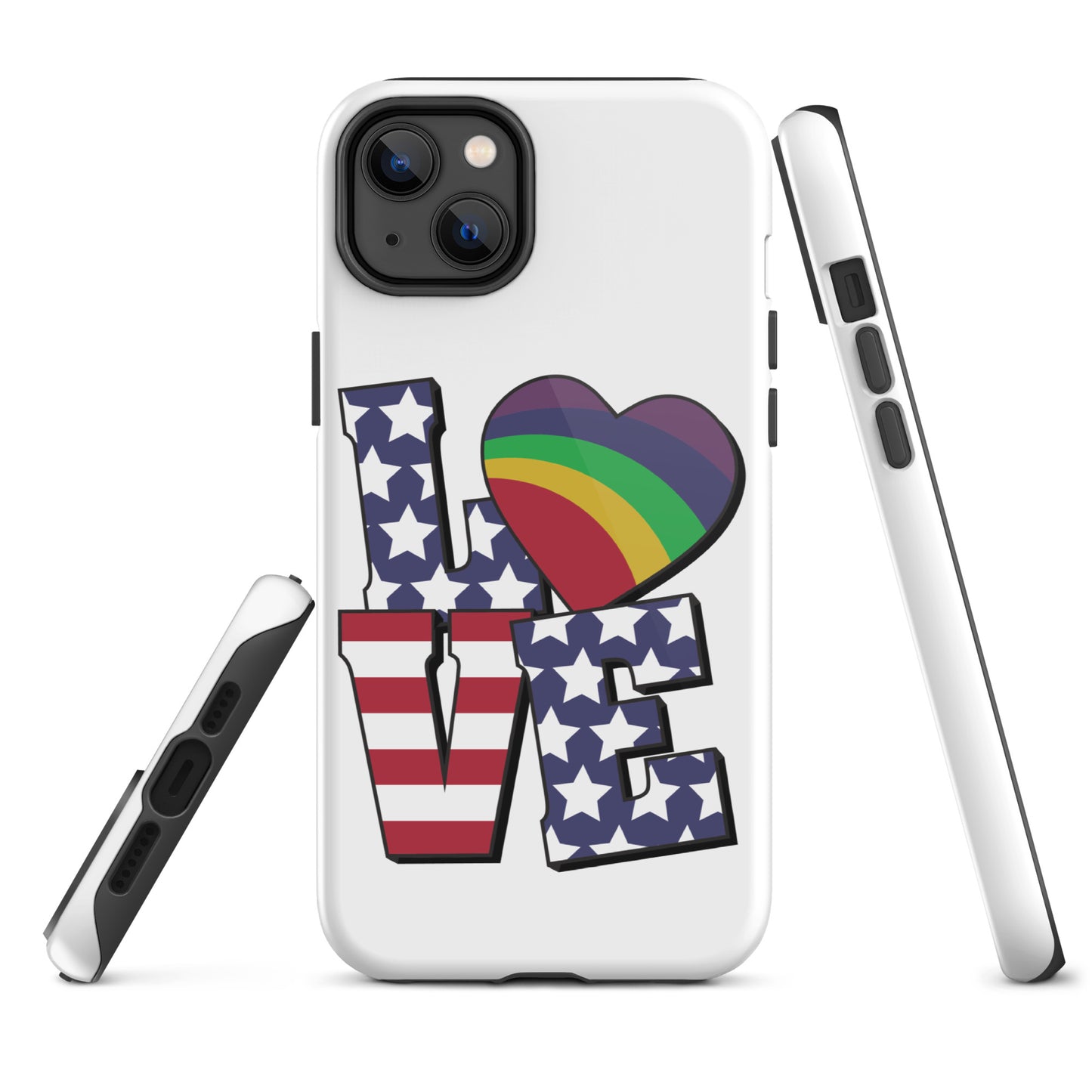 Old Glory Love with Rainbow Heart - iPhone® Case - Supporting Equal Rights for All Americans Mobile Phone Cases Woke American Apparel iPhone 14 Plus