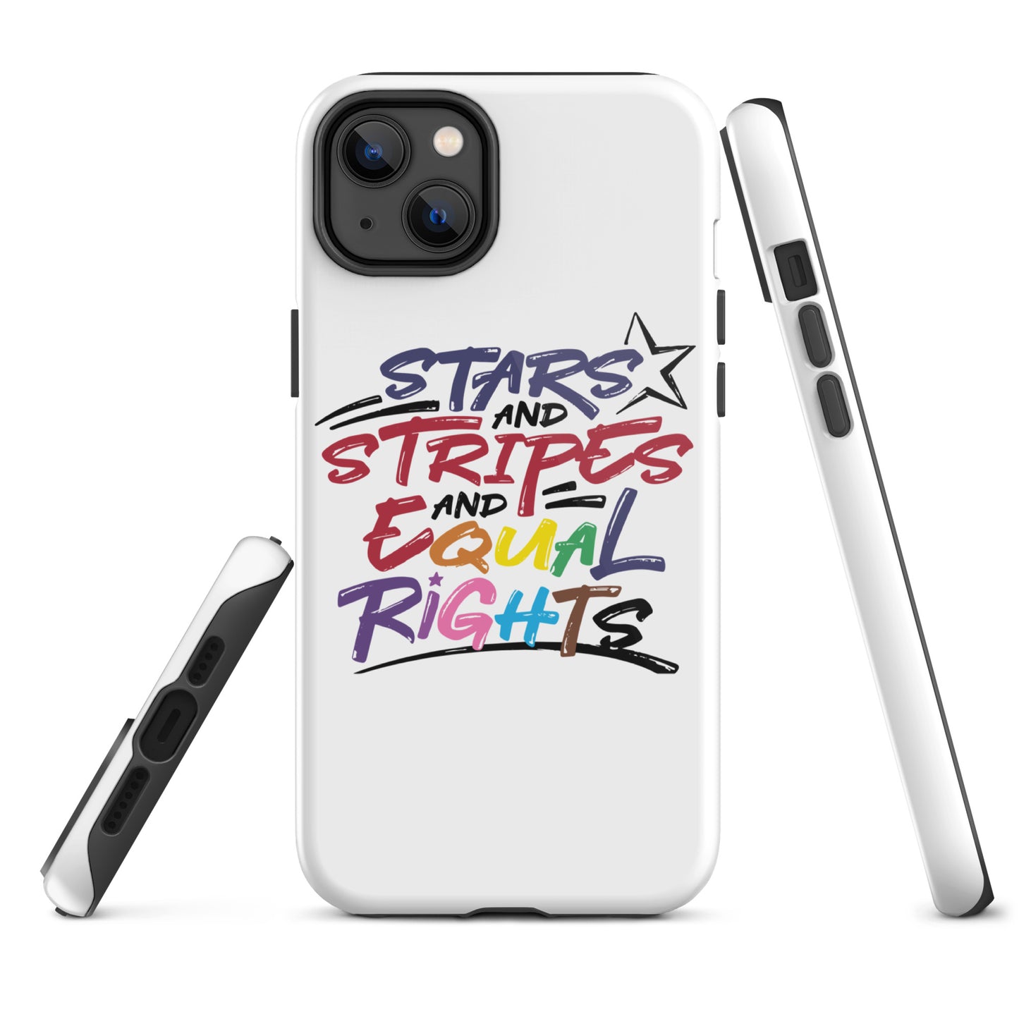 Stars and Stripes and Equal Rights (Rainbow Letters) - iPhone® Case - Supporting Equal Rights for All Americans Mobile Phone Cases Woke American Apparel iPhone 14 Plus