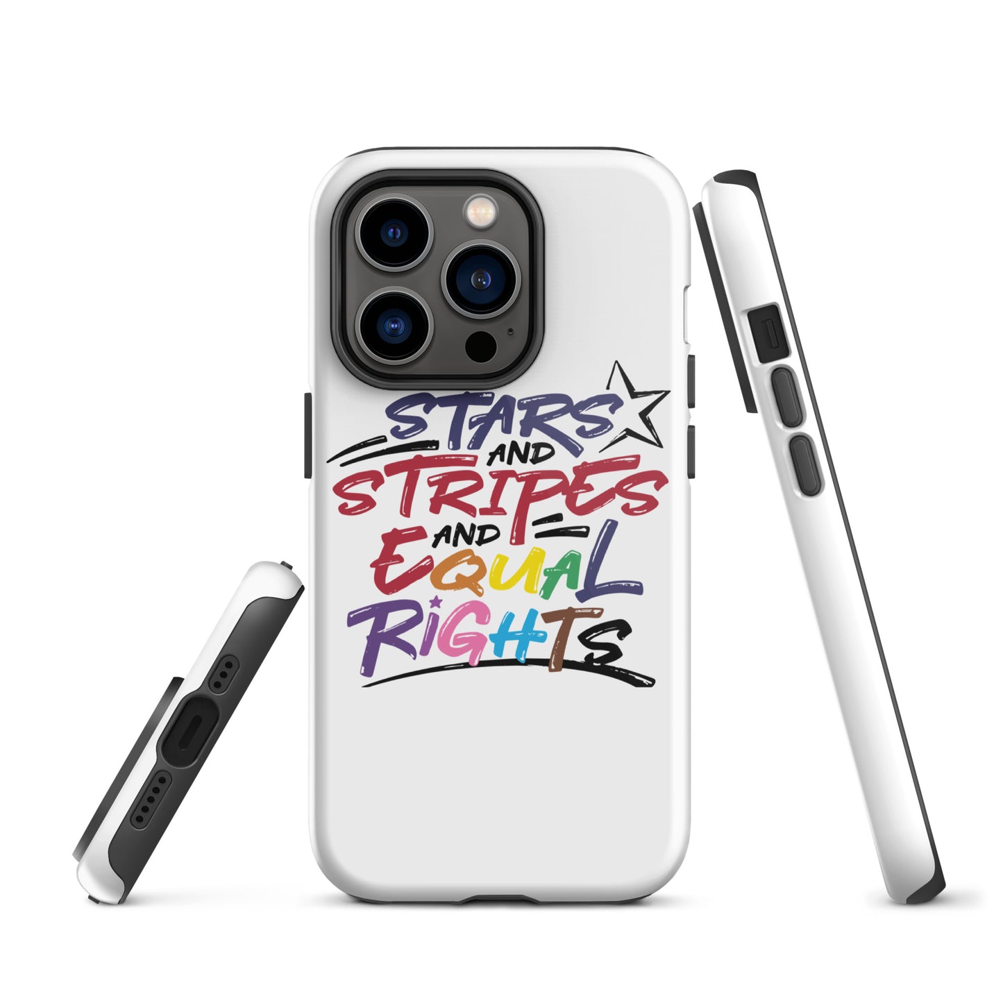 Stars and Stripes and Equal Rights (Rainbow Letters) - iPhone® Case - Supporting Equal Rights for All Americans Mobile Phone Cases Woke American Apparel iPhone 14 Pro