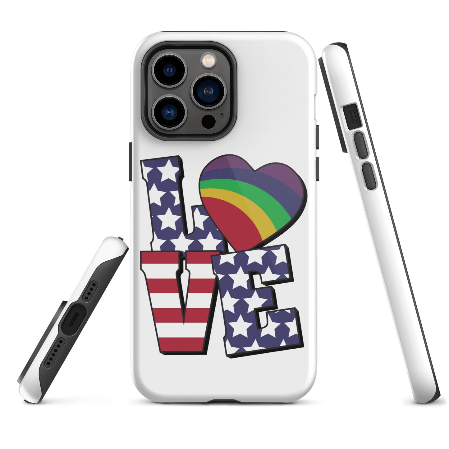 Old Glory Love with Rainbow Heart - iPhone® Case - Supporting Equal Rights for All Americans Mobile Phone Cases Woke American Apparel iPhone 14 Pro Max