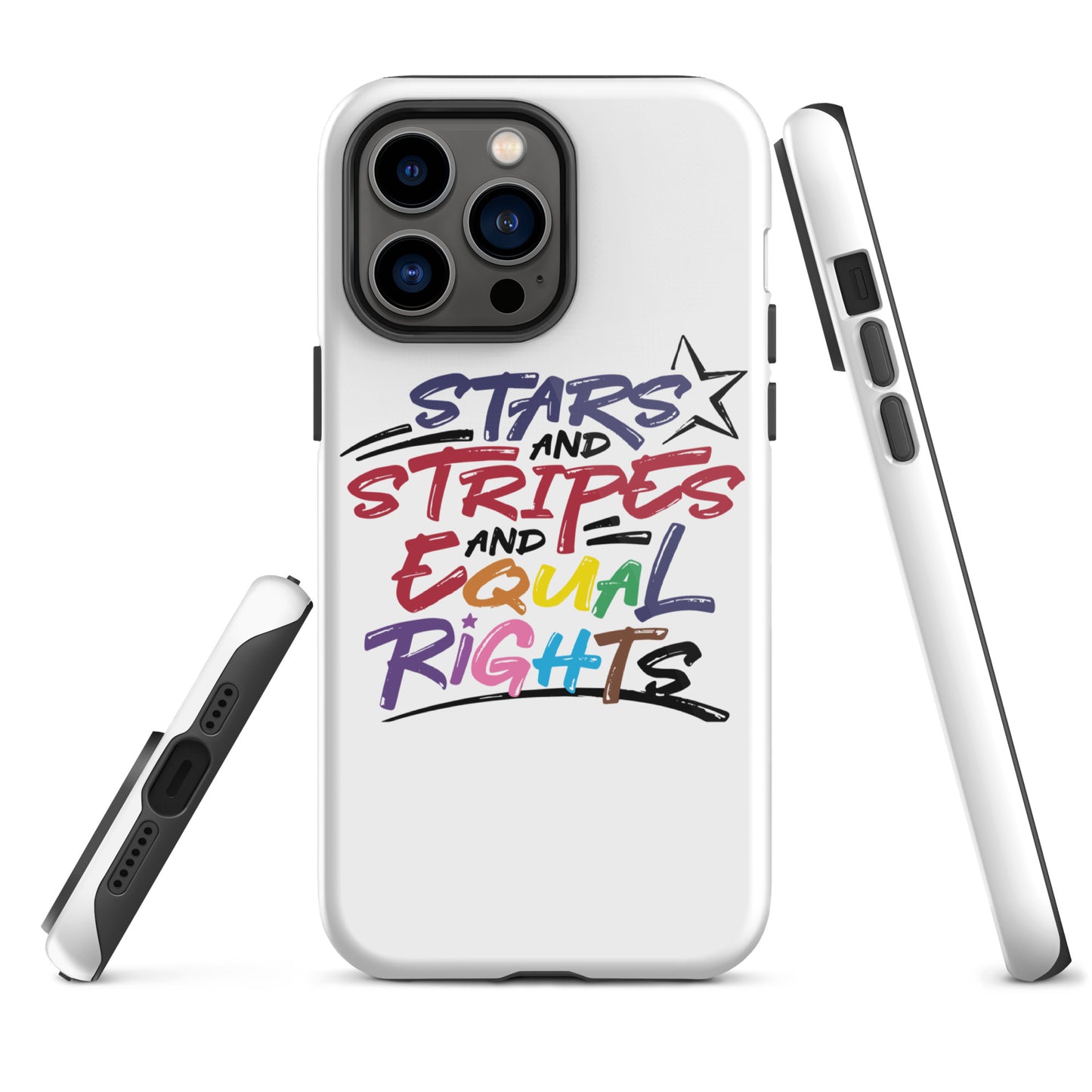 Stars and Stripes and Equal Rights (Rainbow Letters) - iPhone® Case - Supporting Equal Rights for All Americans Mobile Phone Cases Woke American Apparel iPhone 14 Pro Max