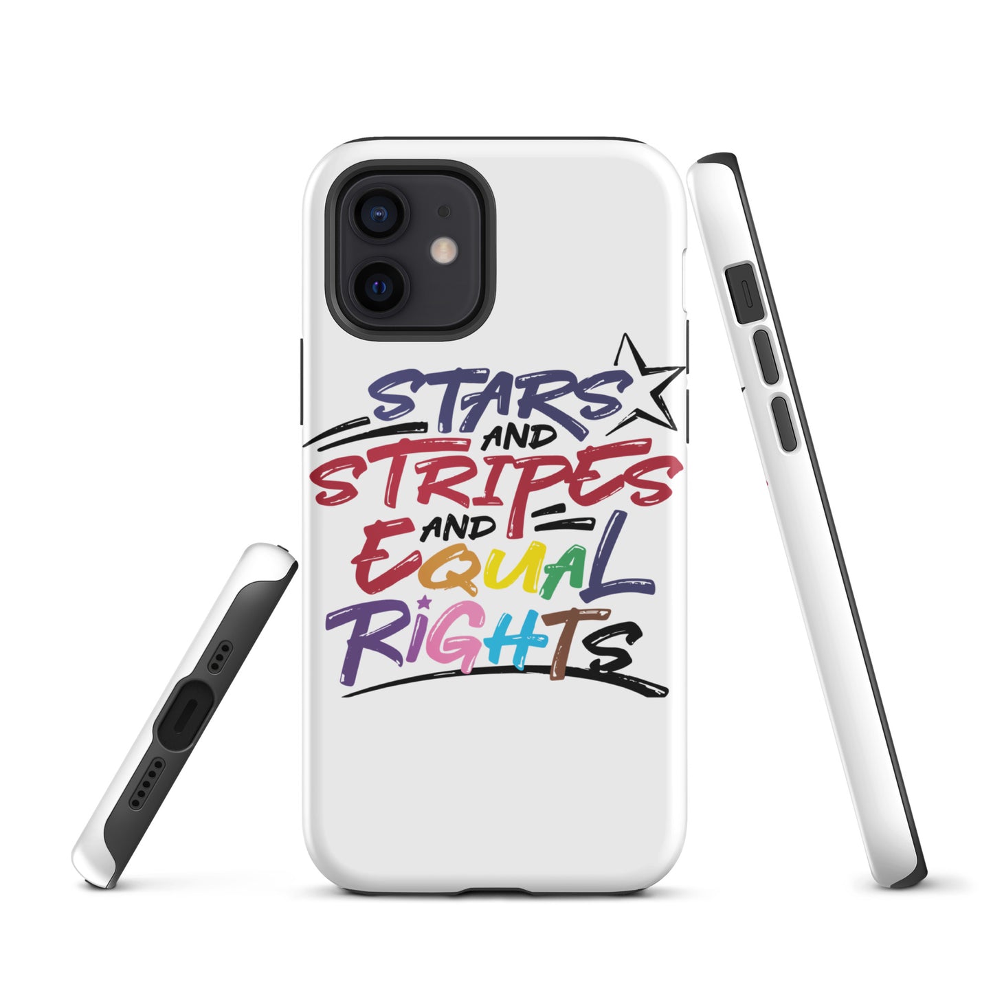 Stars and Stripes and Equal Rights (Rainbow Letters) - iPhone® Case - Supporting Equal Rights for All Americans Mobile Phone Cases Woke American Apparel iPhone 12