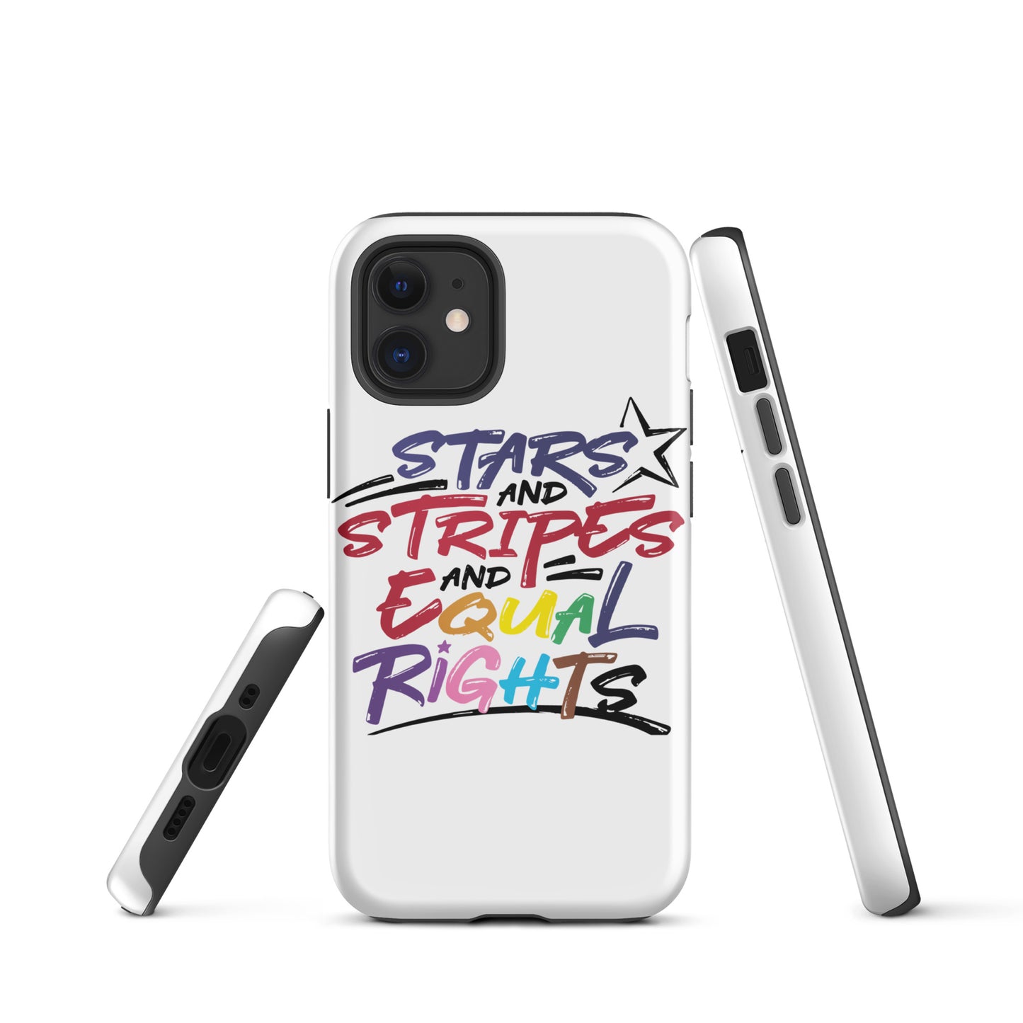 Stars and Stripes and Equal Rights (Rainbow Letters) - iPhone® Case - Supporting Equal Rights for All Americans Mobile Phone Cases Woke American Apparel iPhone 12 mini
