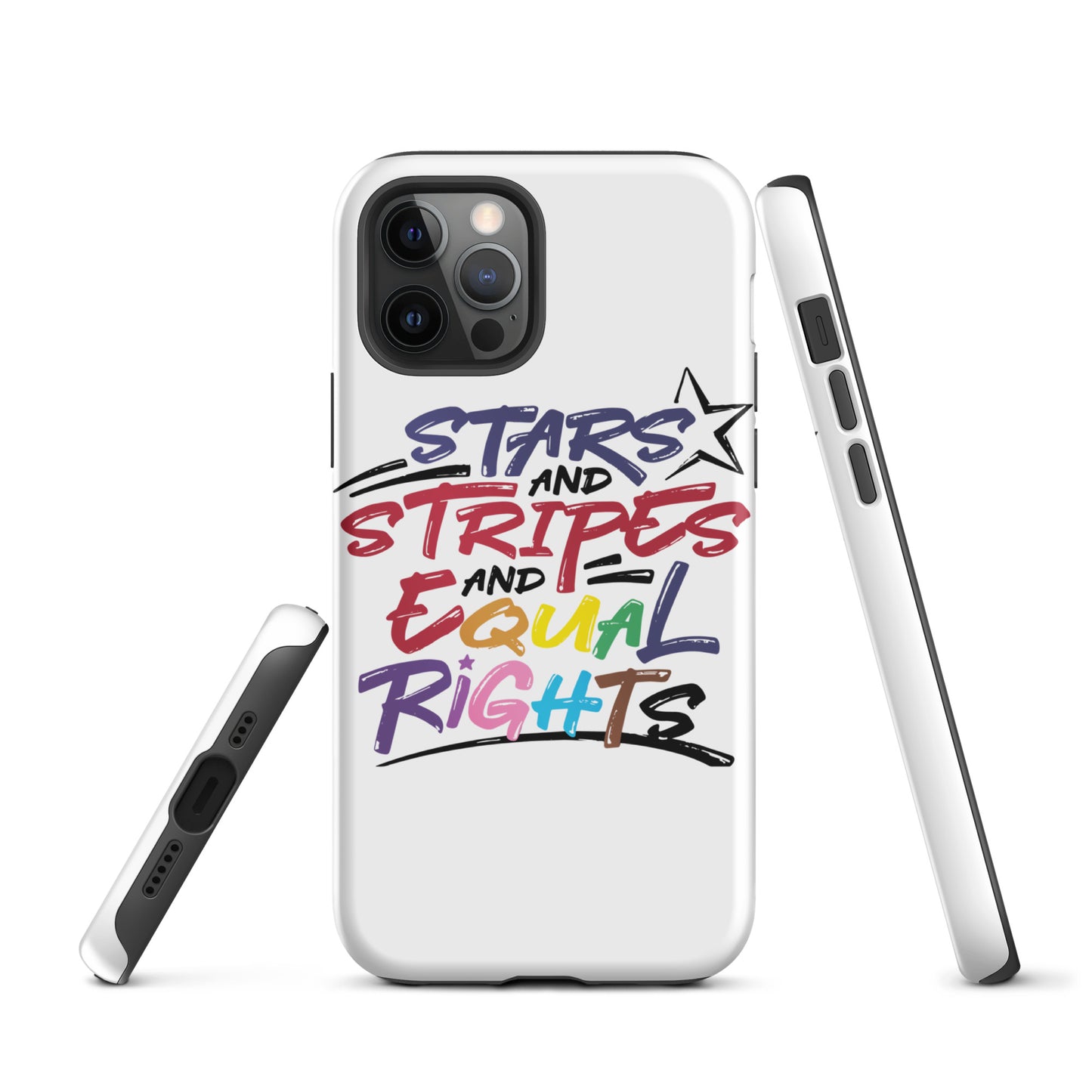 Stars and Stripes and Equal Rights (Rainbow Letters) - iPhone® Case - Supporting Equal Rights for All Americans Mobile Phone Cases Woke American Apparel iPhone 12 Pro