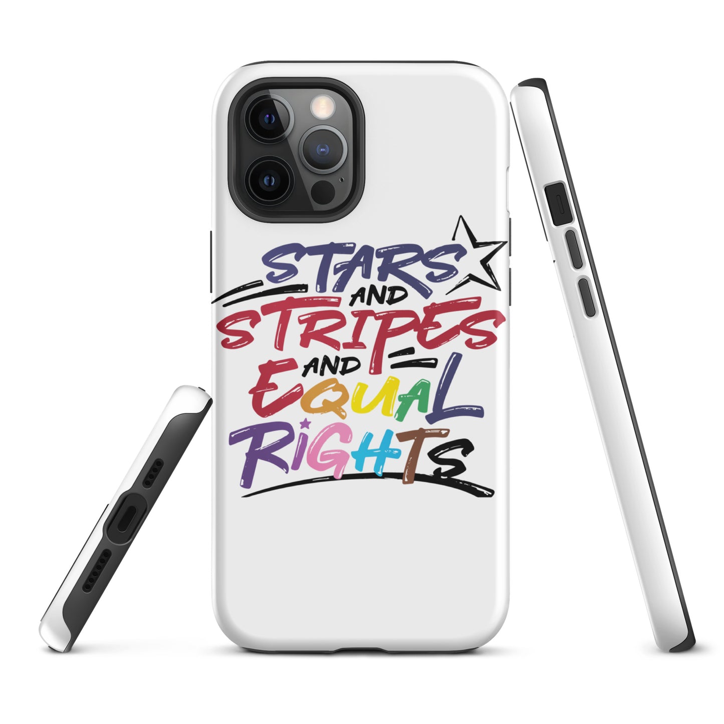 Stars and Stripes and Equal Rights (Rainbow Letters) - iPhone® Case - Supporting Equal Rights for All Americans Mobile Phone Cases Woke American Apparel iPhone 12 Pro Max