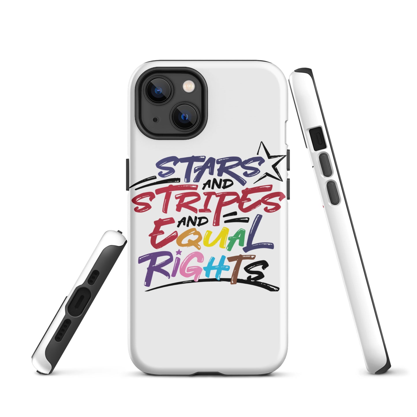 Stars and Stripes and Equal Rights (Rainbow Letters) - iPhone® Case - Supporting Equal Rights for All Americans Mobile Phone Cases Woke American Apparel iPhone 13