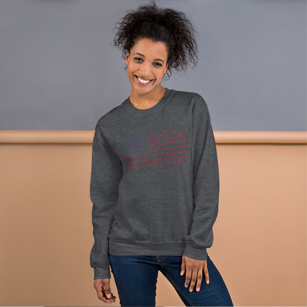 Flag Words of Kindness - Unisex Sweatshirt - Supporting Equal Rights for All Americans Shirts & Tops Woke American Apparel Dark Heather S