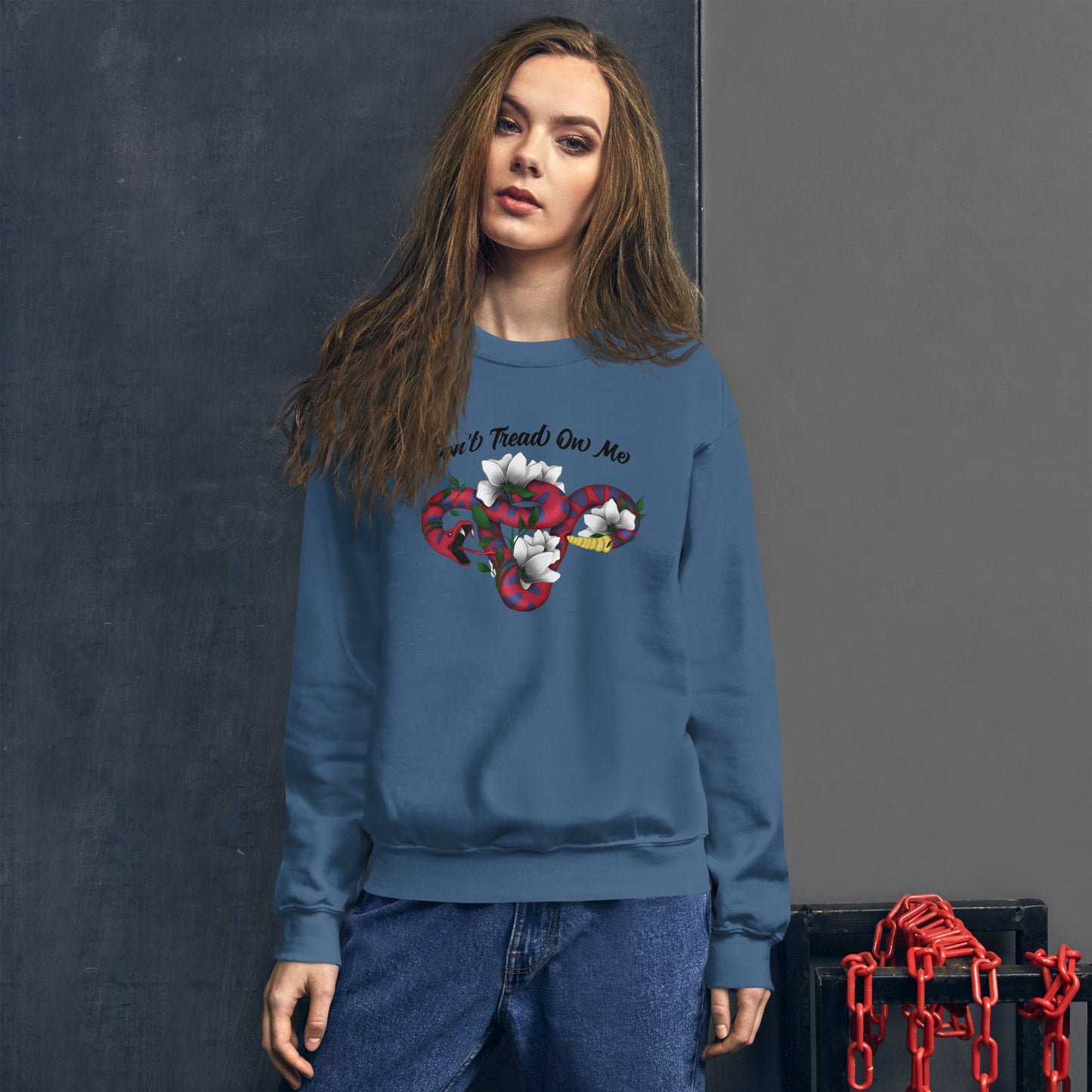 Don't Tread On Me - Sweatshirt - Supporting Women's Rights Shirts & Tops Woke American Apparel Indigo Blue S